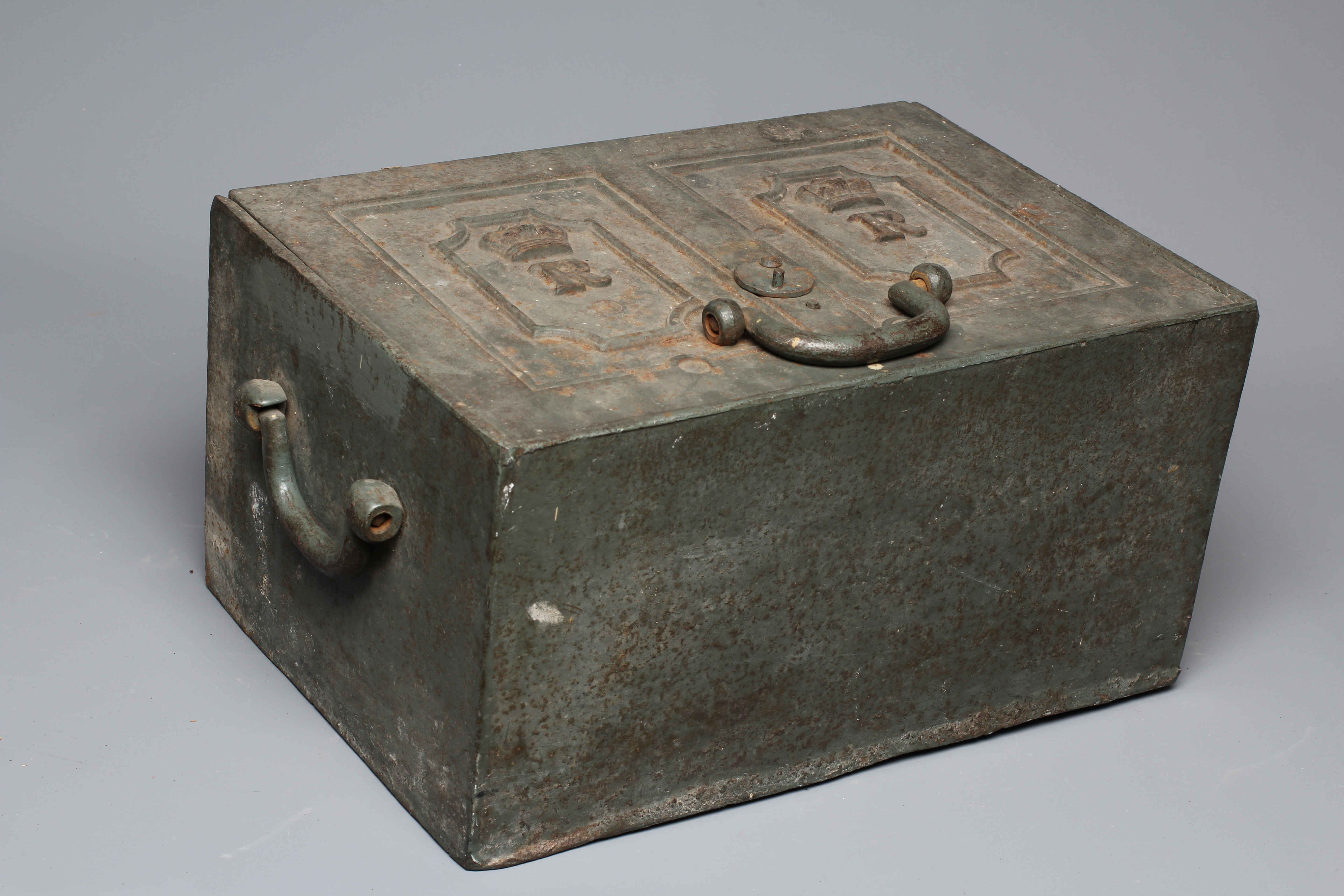 A LATE VICTORIAN IRON OBLONG STRONG BOX Image