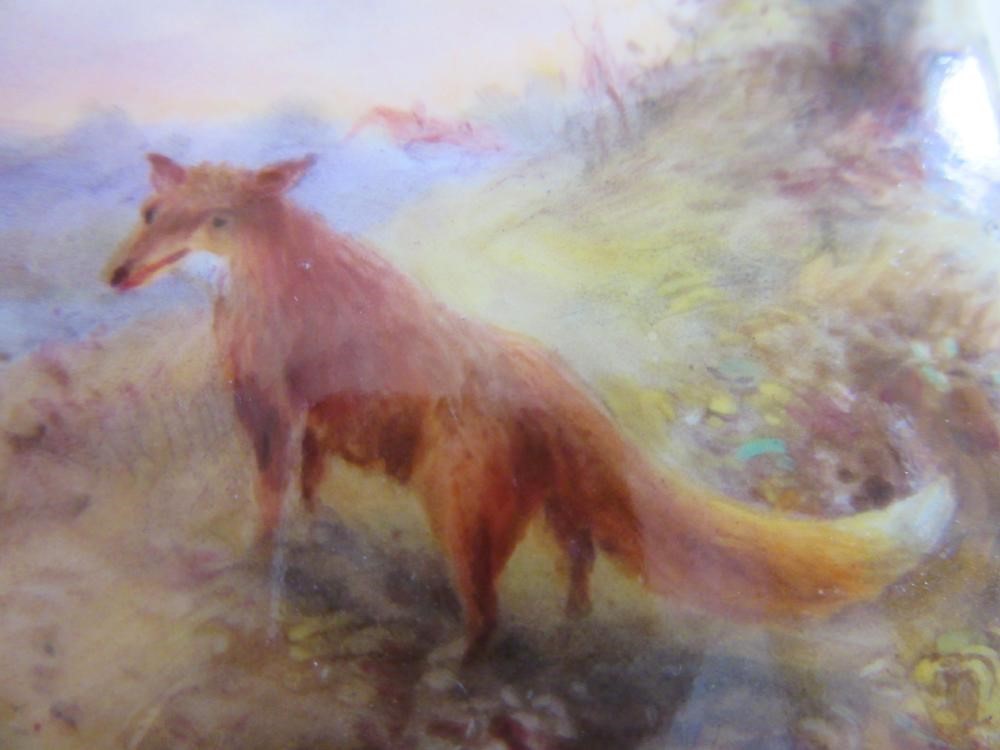 A ROYAL WORCESTER SMALL SQUARE PLAQUE, 1928, painted by Harry Stinton with a fox beside a tree Image