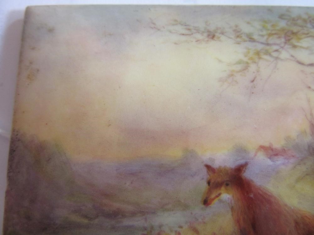 A ROYAL WORCESTER SMALL SQUARE PLAQUE, 1928, painted by Harry Stinton with a fox beside a tree Image