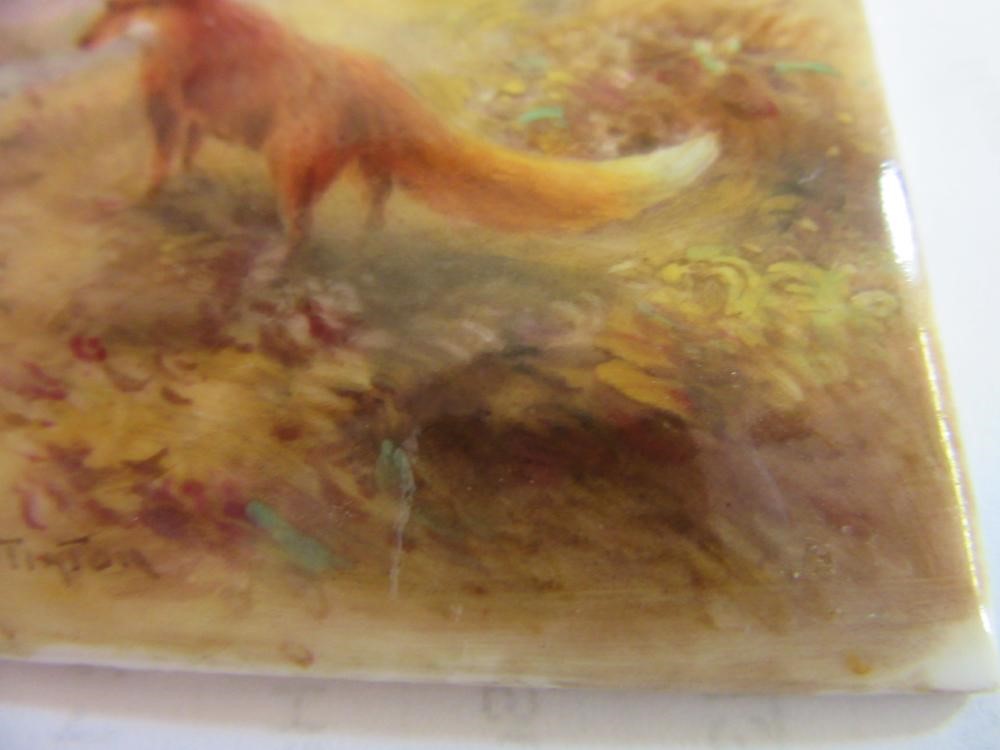 A ROYAL WORCESTER SMALL SQUARE PLAQUE, 1928, painted by Harry Stinton with a fox beside a tree Image