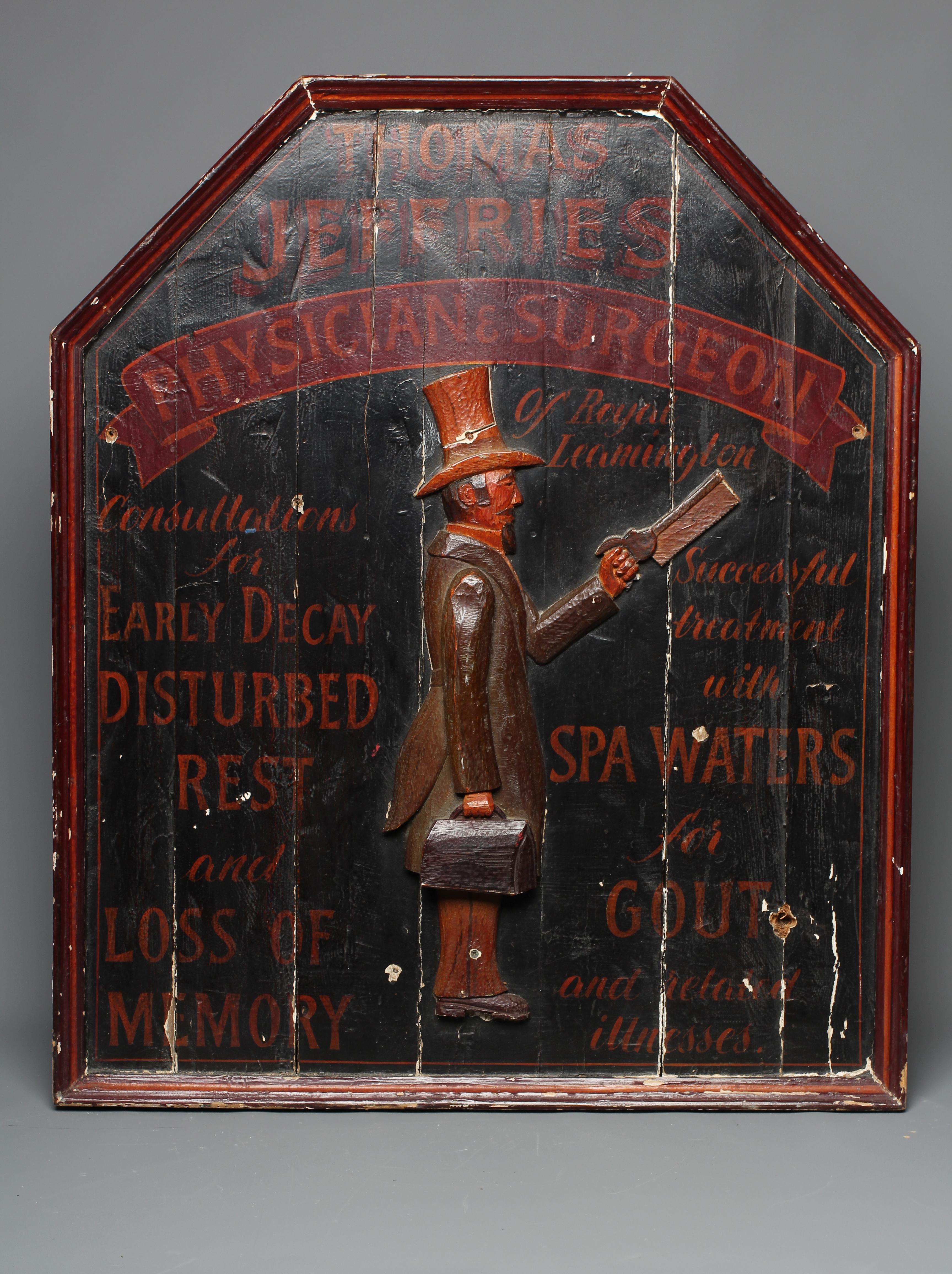 A LATE VICTORIAN PAINTED WOOD SHOP SIGN inscribed 'Thomas Jeffries Image