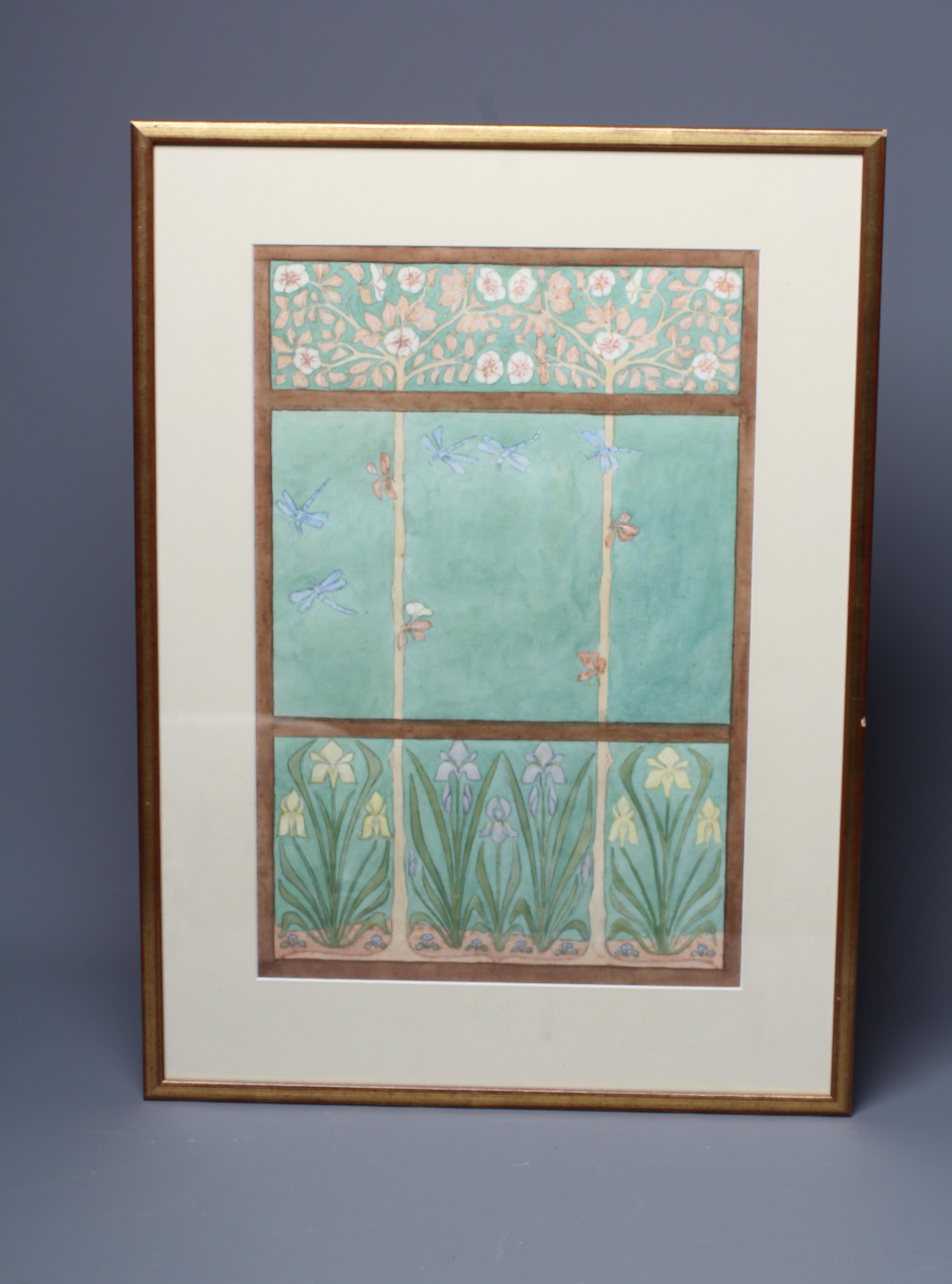 ALICE TANGYE (Exh.1890's) An Arts and Crafts watercolour study depicting butterflies and floral Image