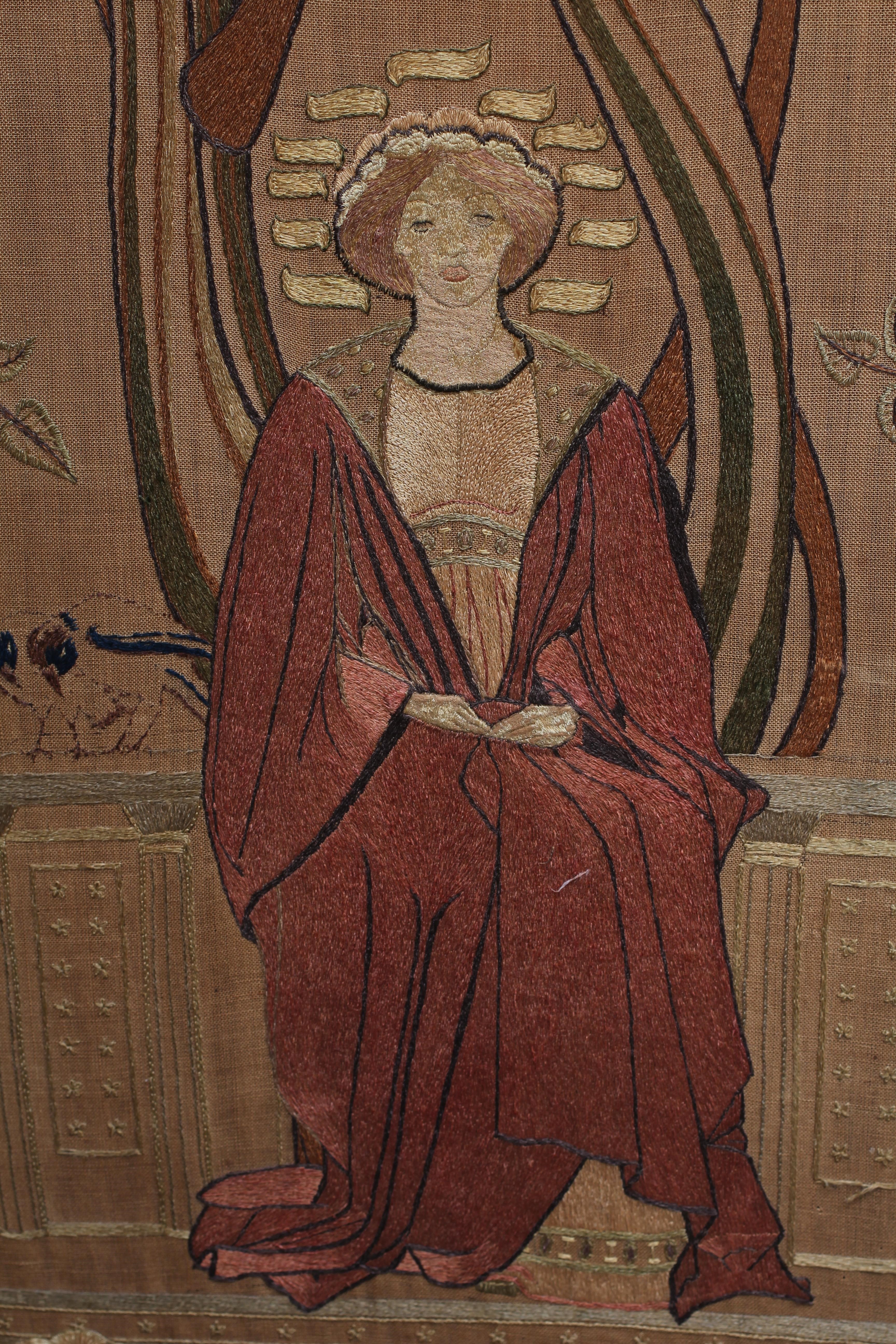 ALICE TANGYE (Exh.1890's) An oak tri-fold screen, the three Arts and Crafts fabric panels Image