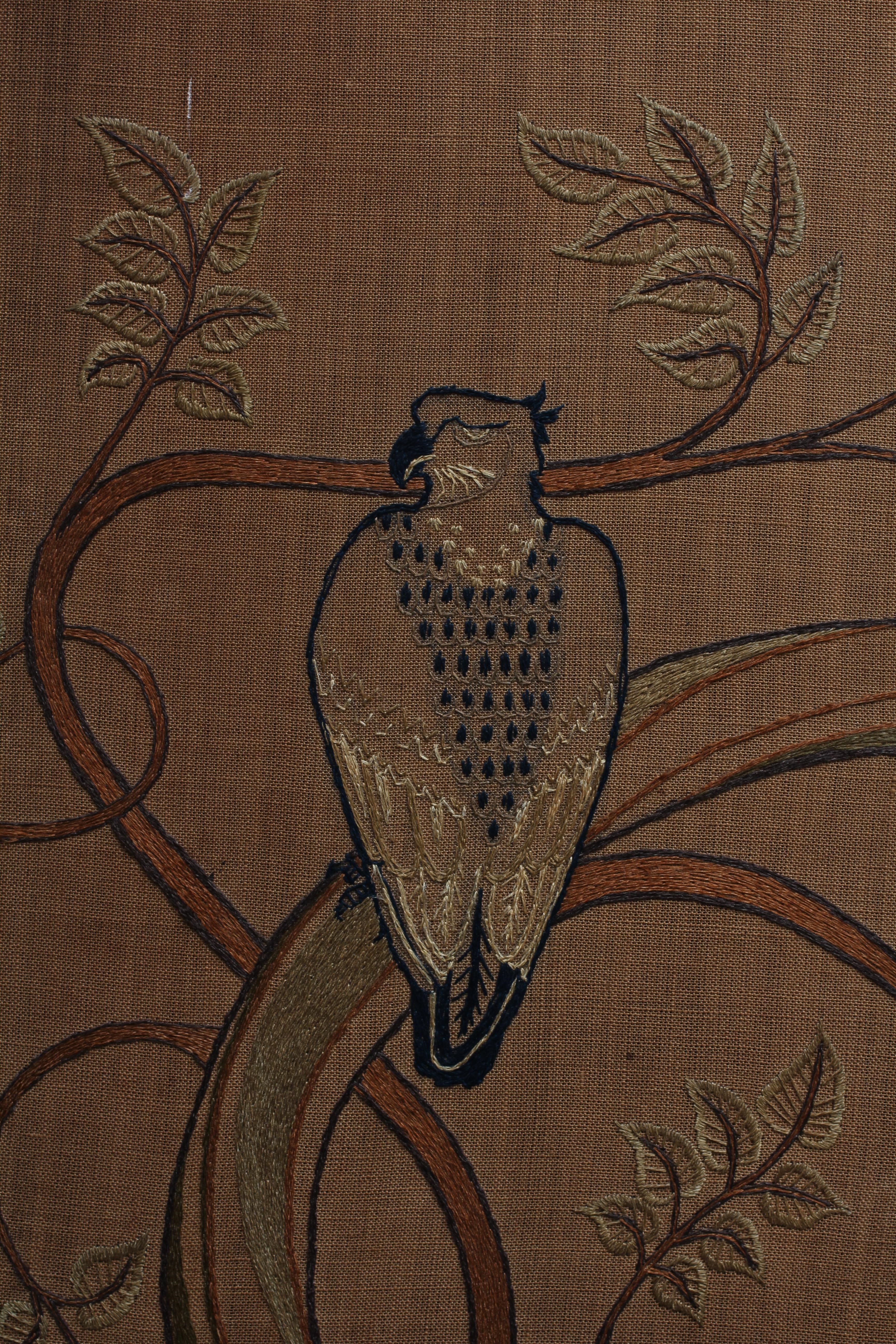 ALICE TANGYE (Exh.1890's) An oak tri-fold screen, the three Arts and Crafts fabric panels Image