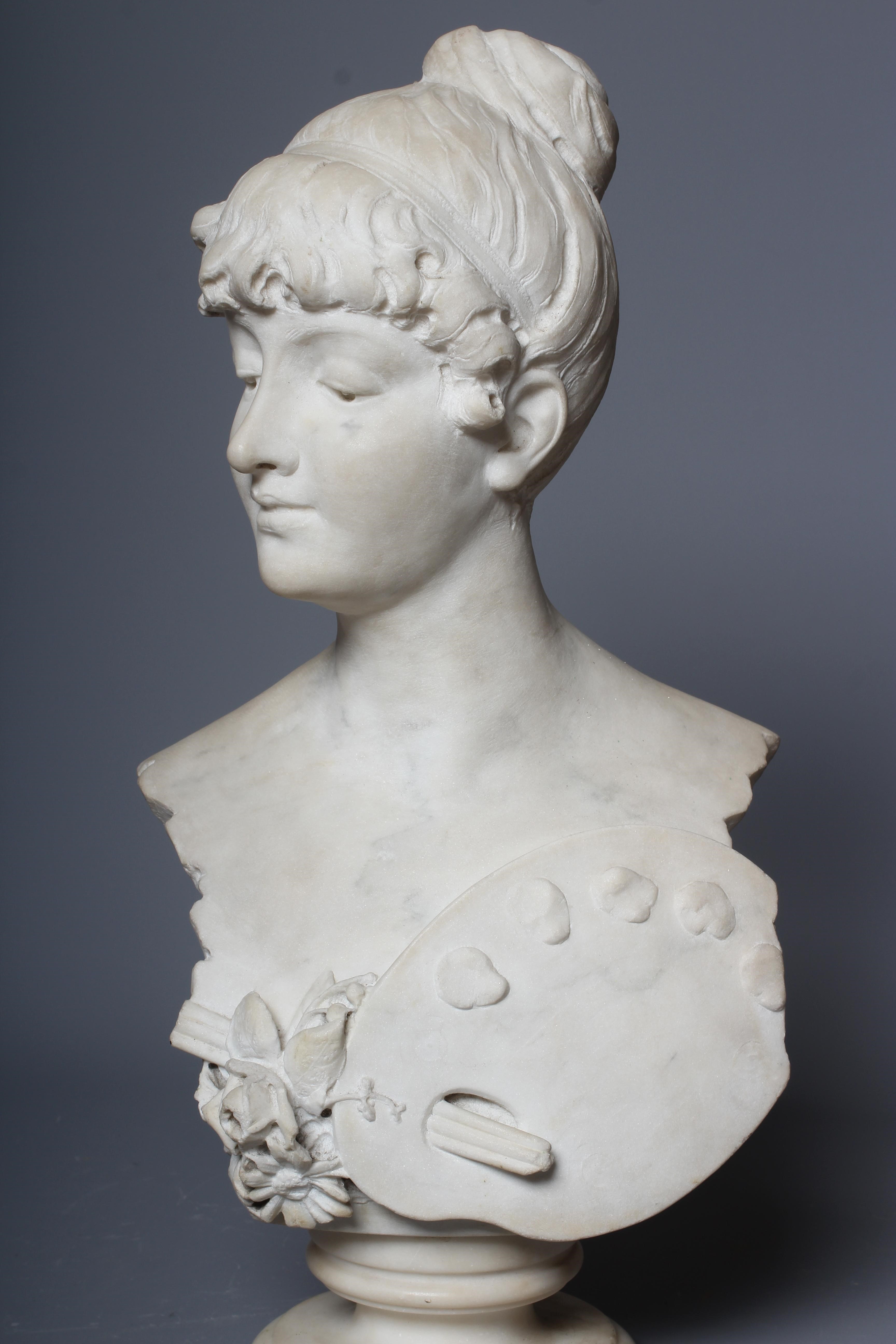 A LATE 19TH CENTURY CARVED CARRARA MARBLE BUST OF A LADY in the antique style Image