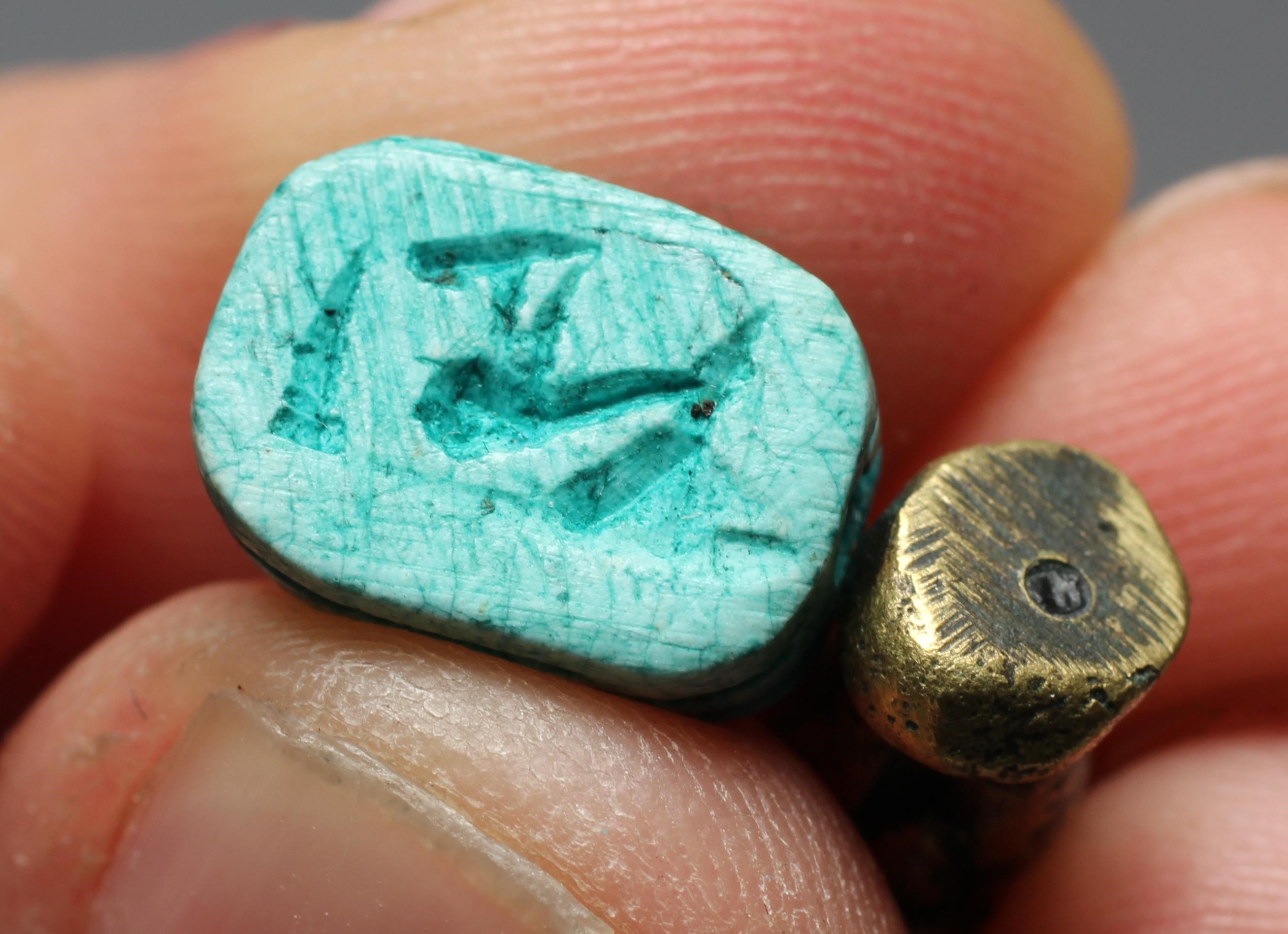 FIVE ANCIENT EGYPTIAN MINIATURES all with handwritten descriptions to small brown envelopes Image