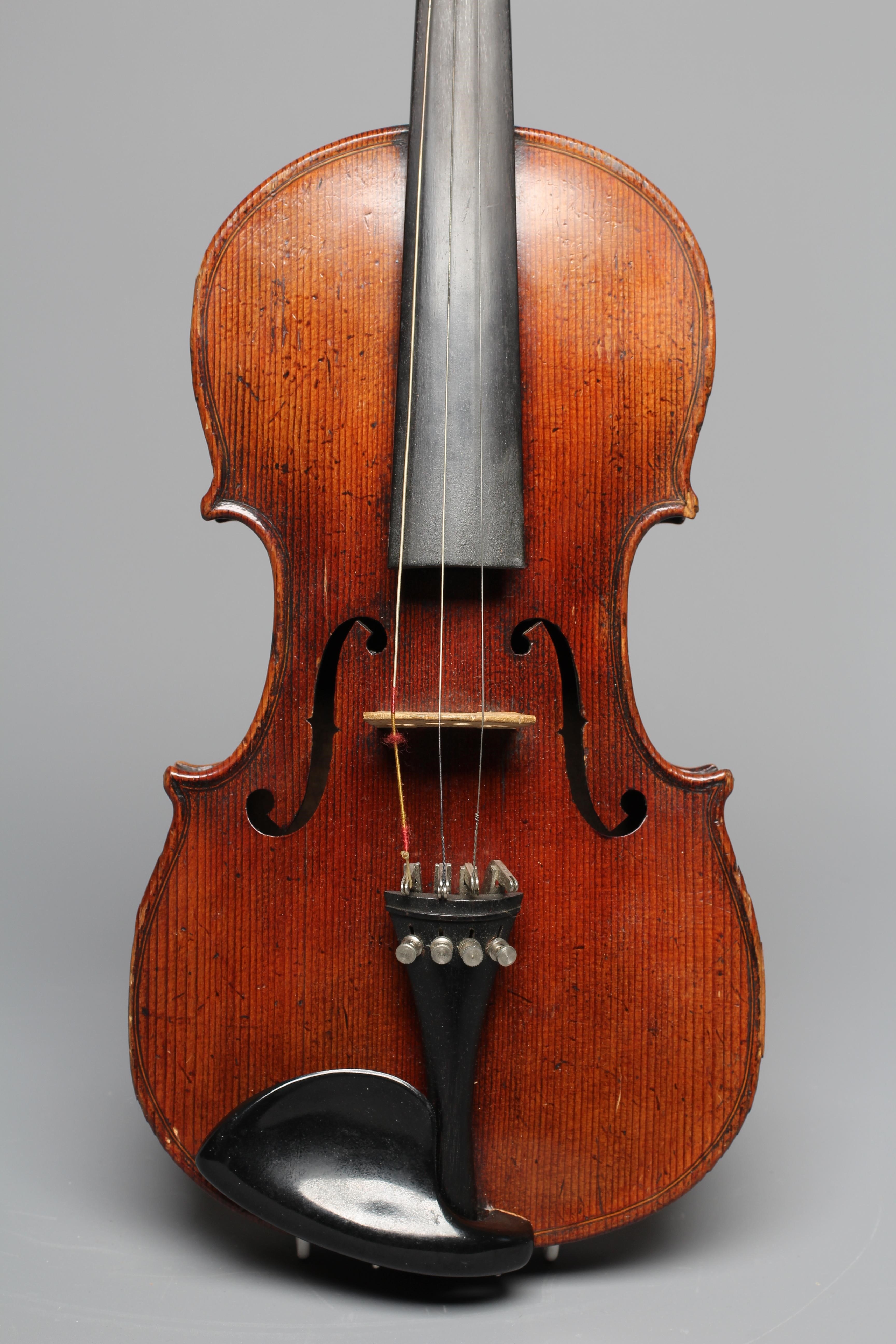 A LATE 19TH CENTURY GERMAN VIOLIN with 13" two piece back and maple ribs Image