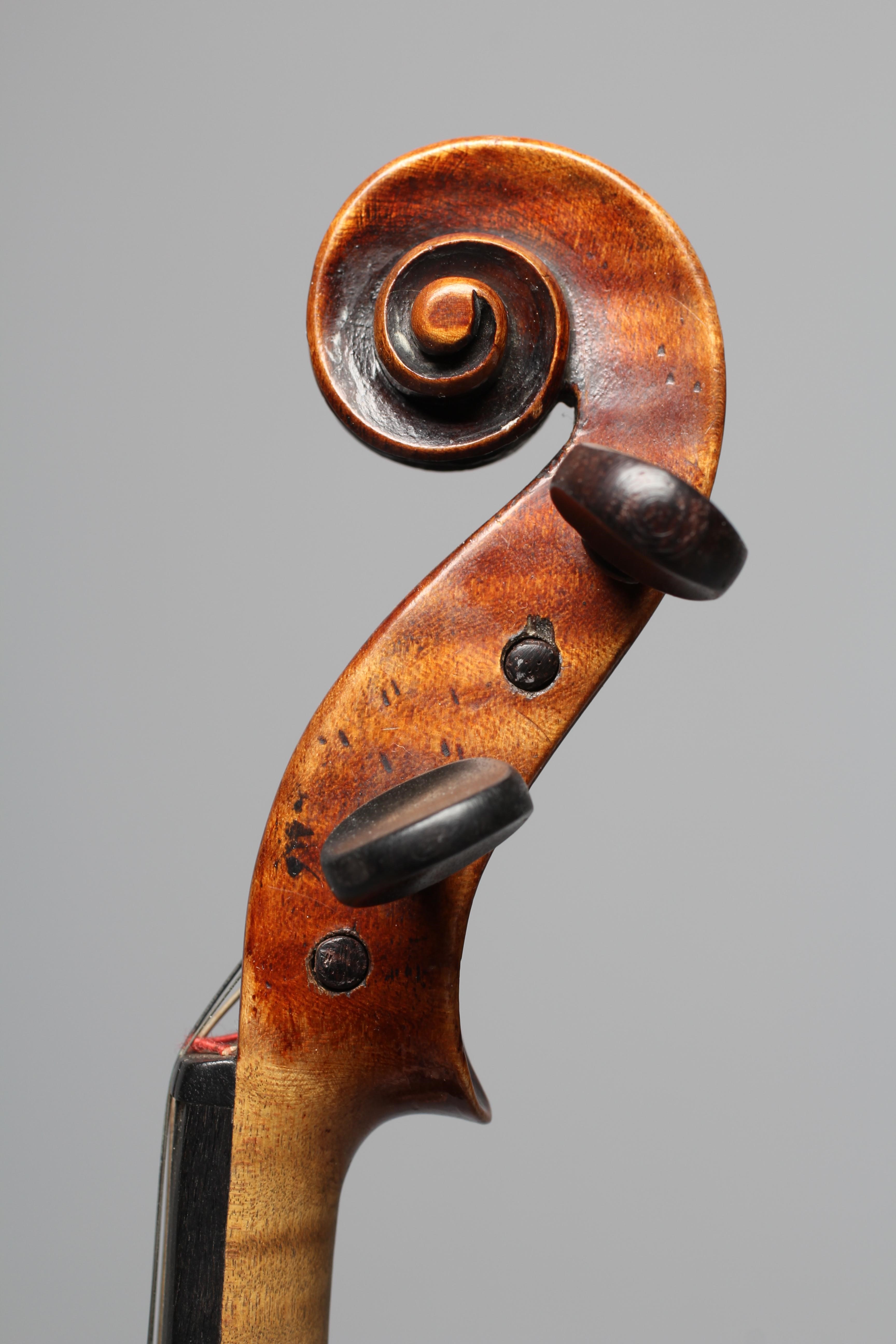 A LATE 19TH CENTURY GERMAN VIOLIN with 13" two piece back and maple ribs Image