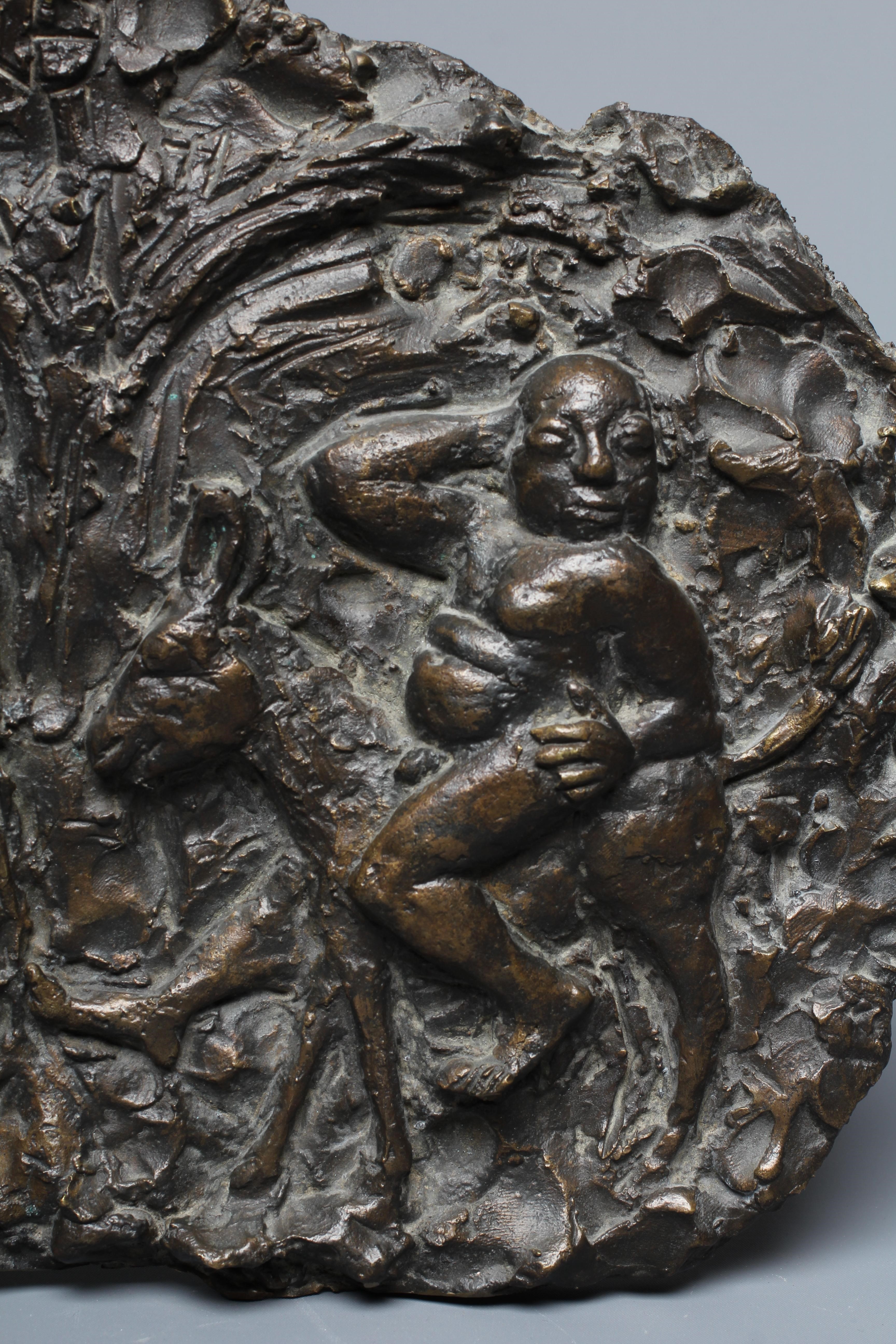 A 20TH CENTURY CONTINENTAL BRONZE PLAQUE OF DON QUIXOTE, indistinctly signed verso, with a dark Image