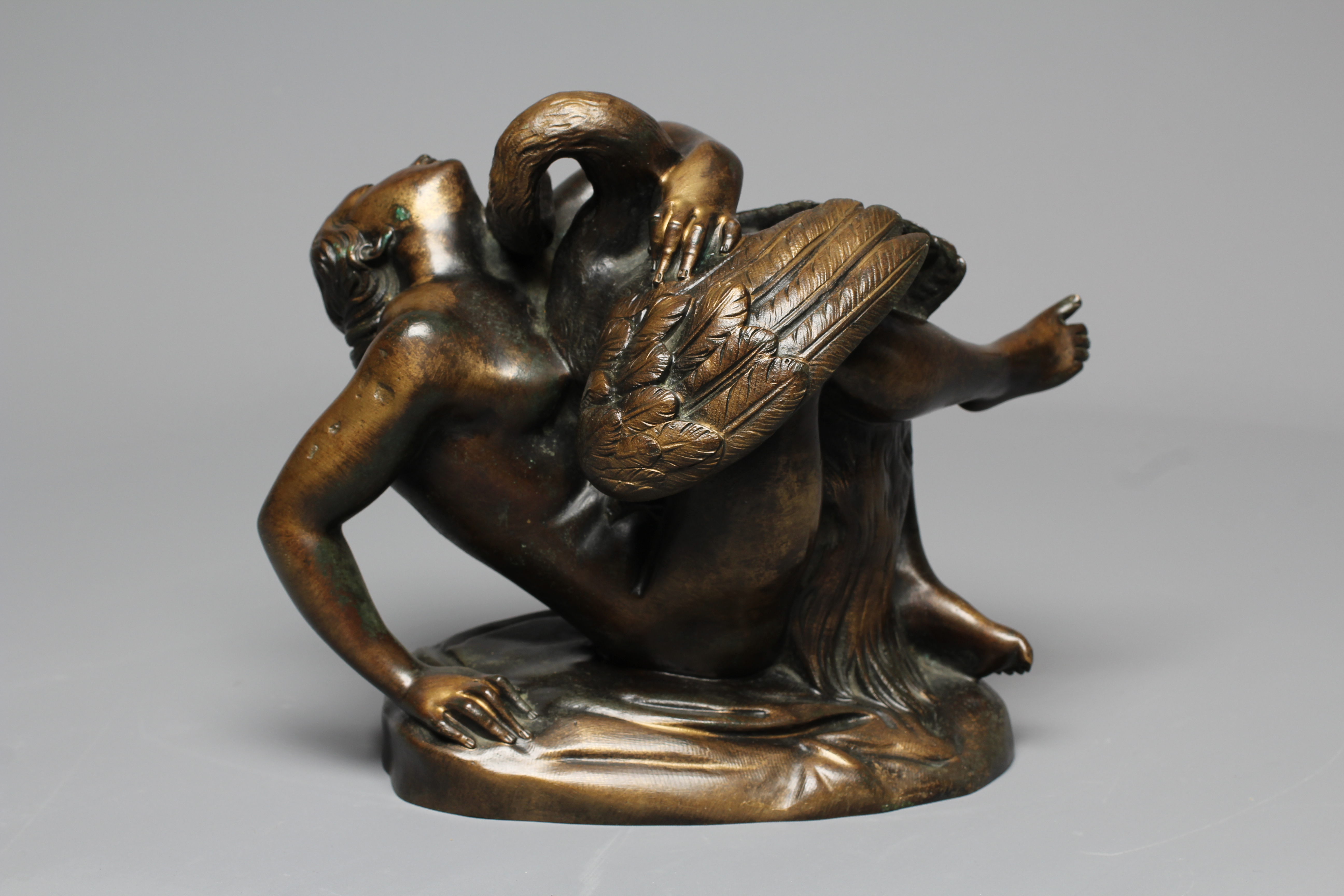 AFTER JEAN JACQUES FEUCHERE (1807-1852) Leda and the Swan, bronze with brown patina, 7 1/2" high Image