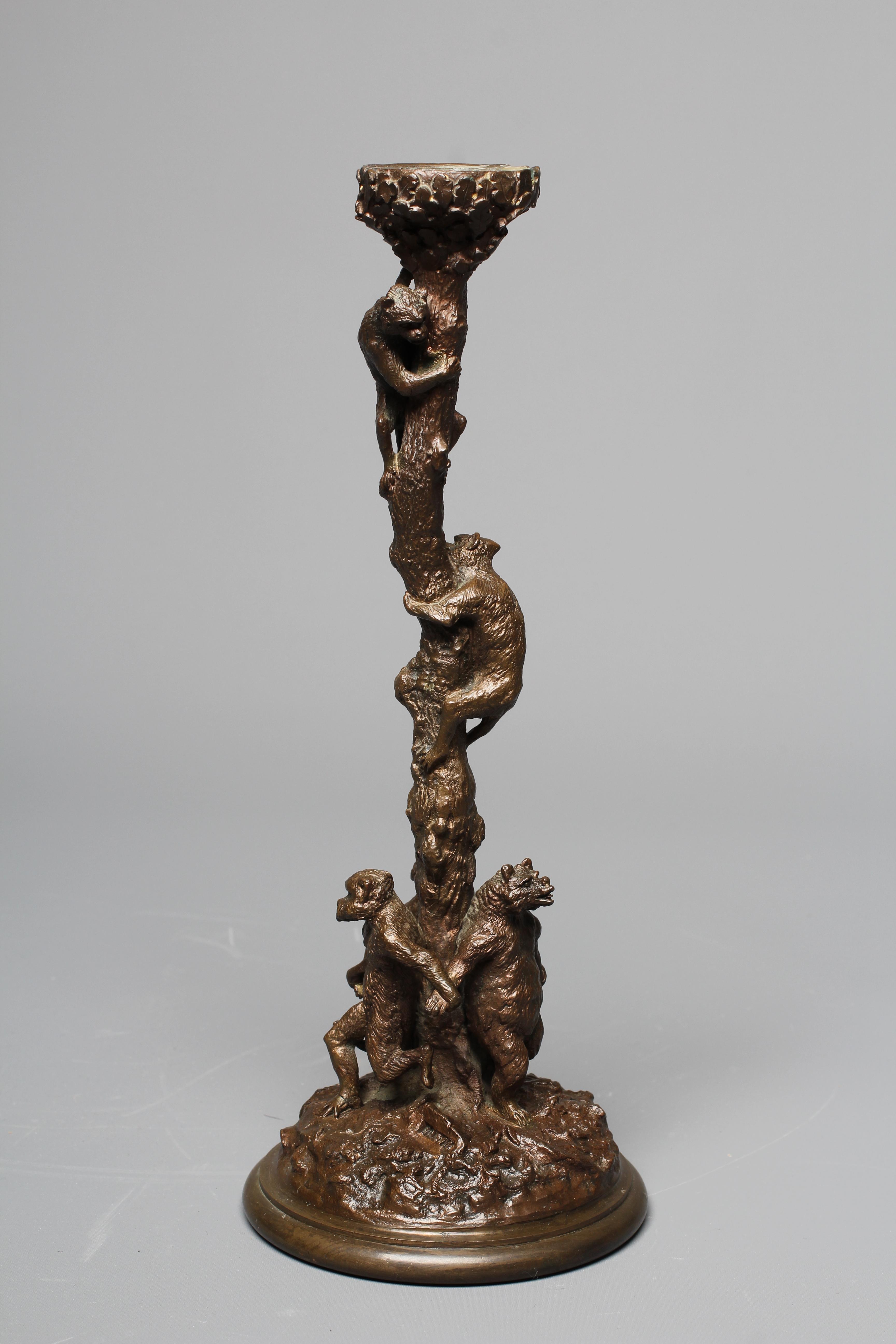 CHRISTOPHE FRATIN (1801-1864) Candlestick with climbing monkeys, inscribed 'FRATIN', bronze with Image