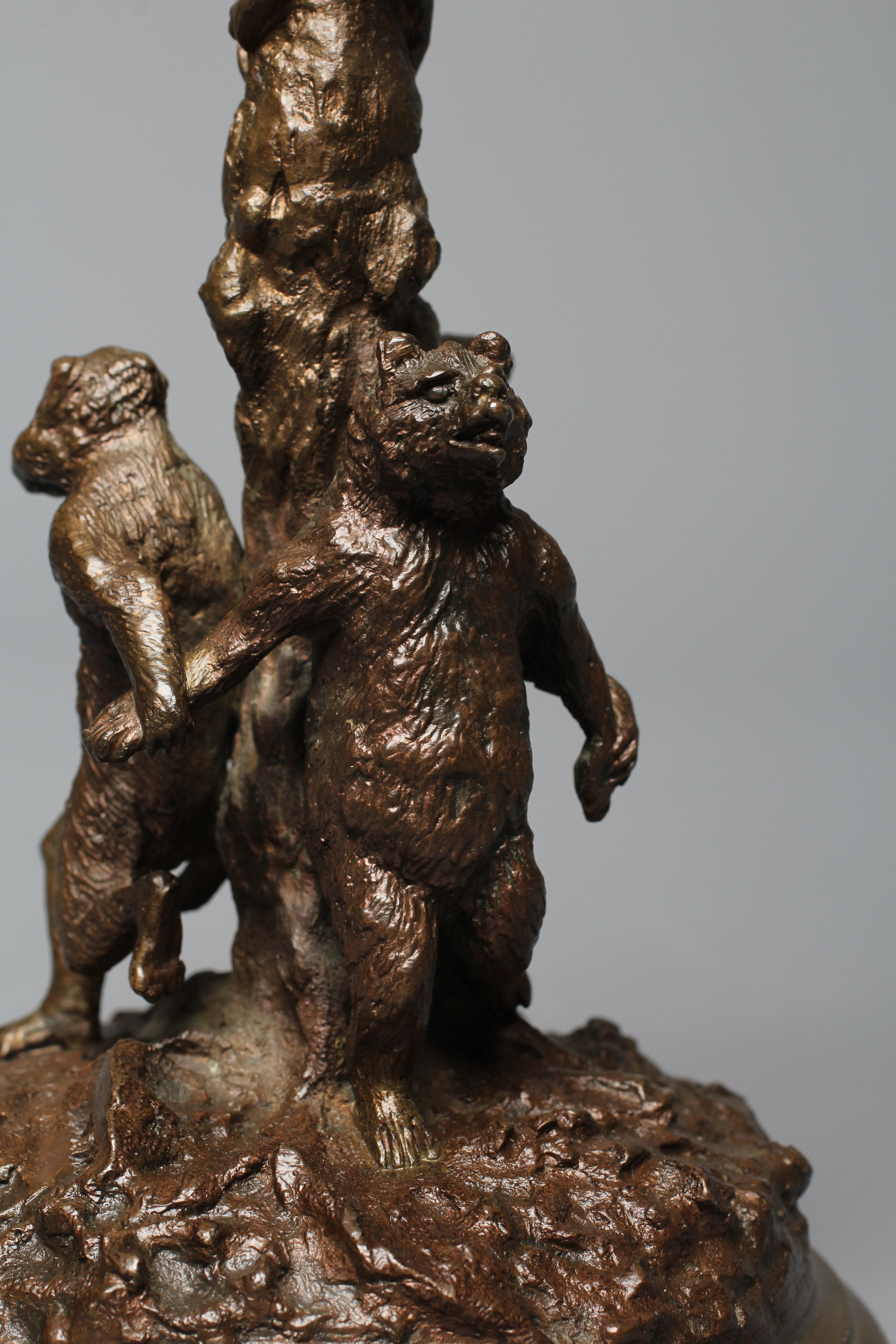 CHRISTOPHE FRATIN (1801-1864) Candlestick with climbing monkeys, inscribed 'FRATIN', bronze with Image