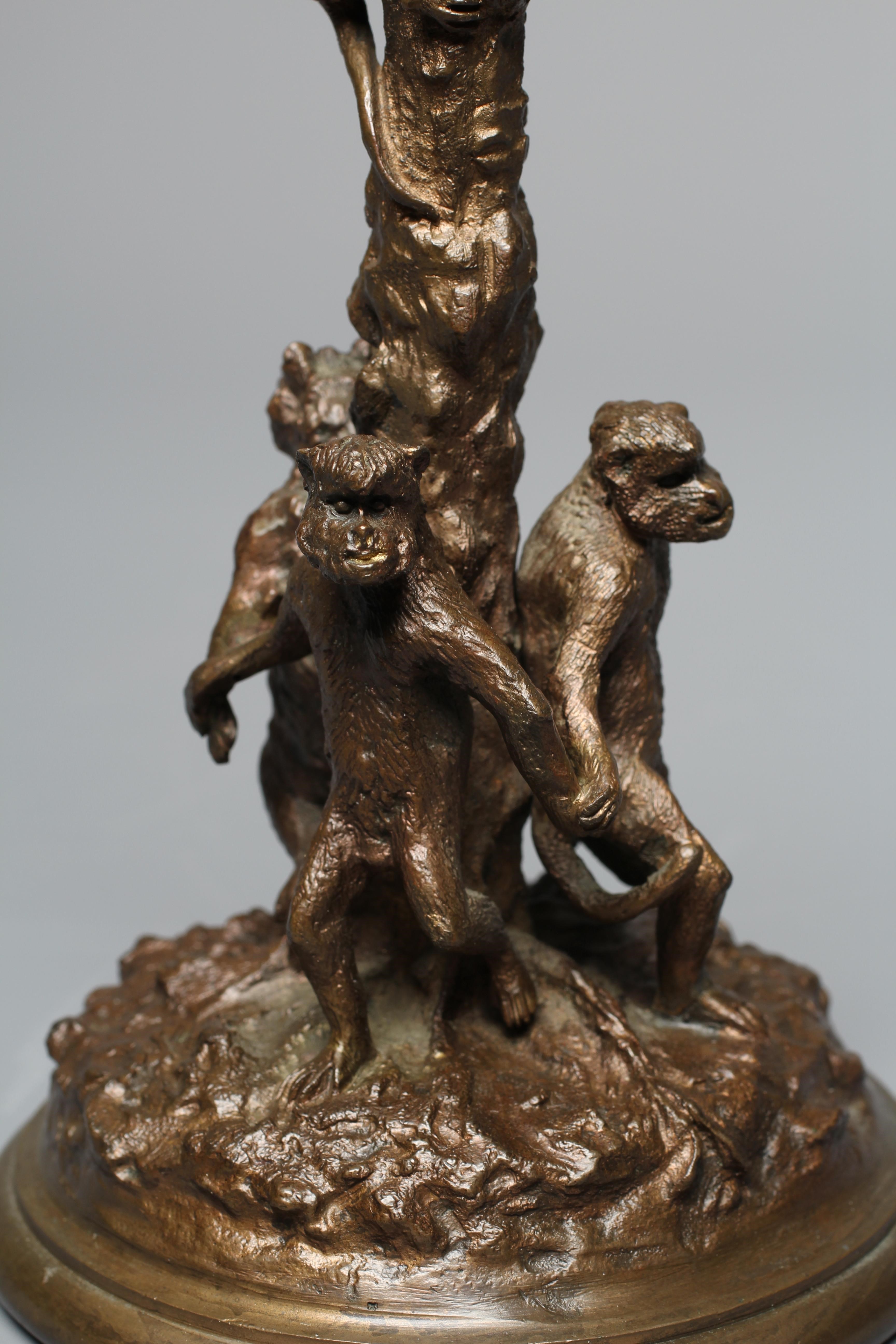 CHRISTOPHE FRATIN (1801-1864) Candlestick with climbing monkeys, inscribed 'FRATIN', bronze with Image