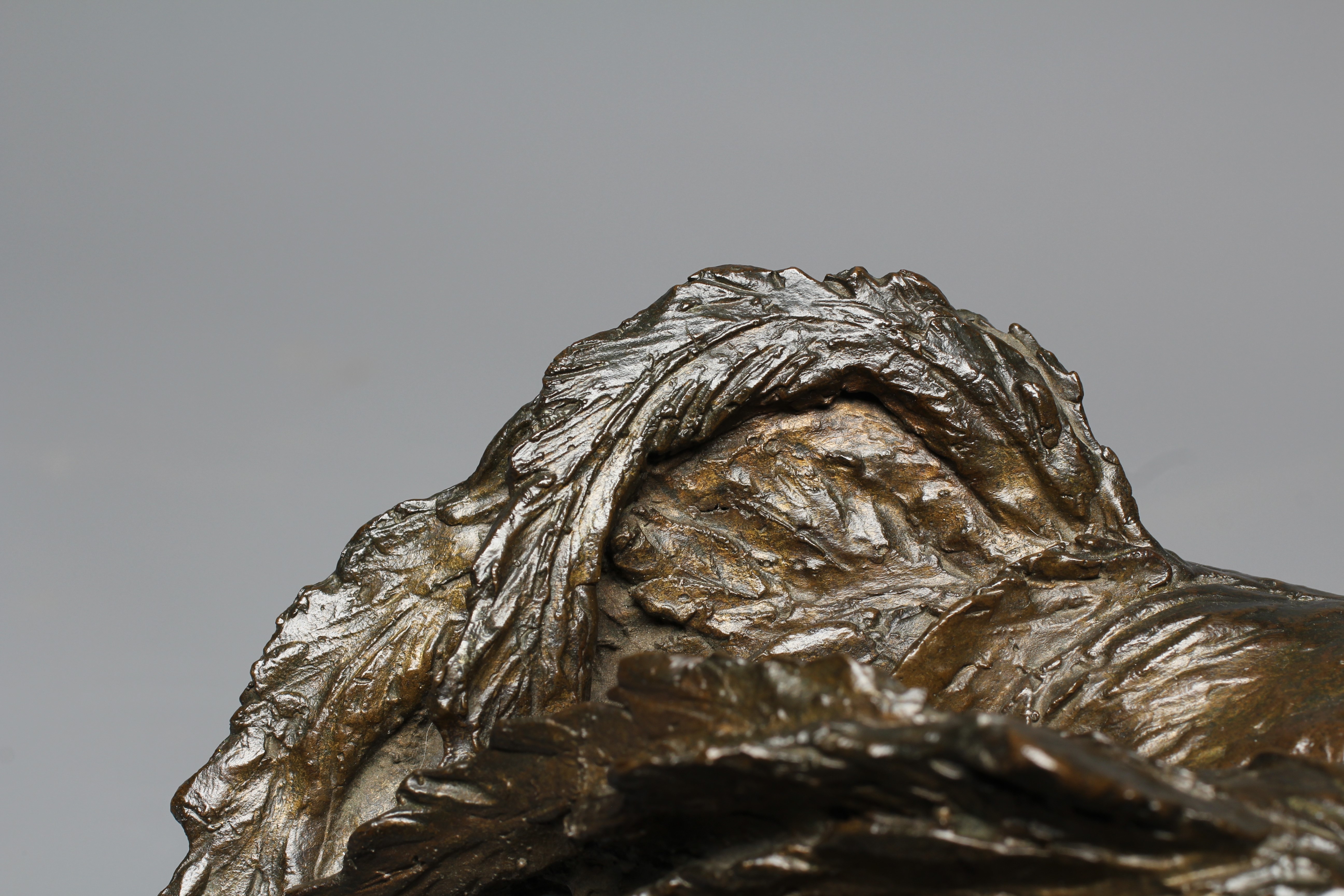 A 20TH CENTURY BRONZE OF TWO COCKERELS FIGHTING with dark brown patina, on an oblong polished slate Image