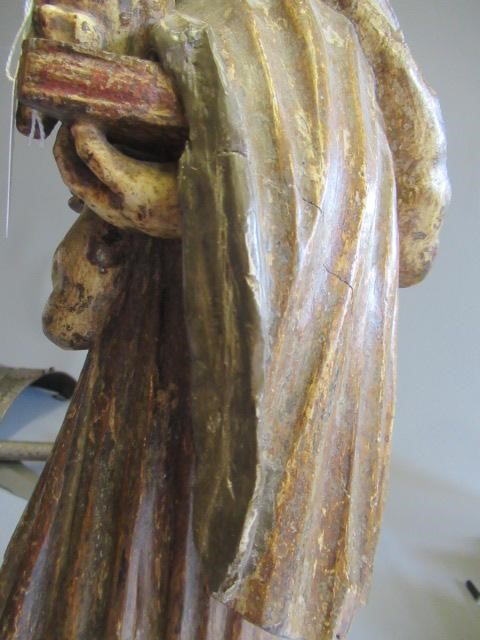 A CARVED WOOD AND PAINTED FIGURE OF ST ANTHONY OF PADUA, 17th century, modelled standing and with a Image