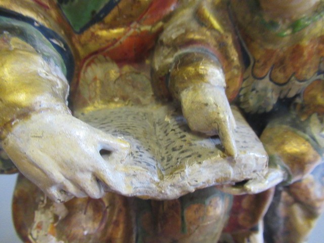 AN 18TH CENTURY CARVED WOOD AND POLYCHROME DECORATED FIGURE OF ST ANN AND THE VIRGIN Image