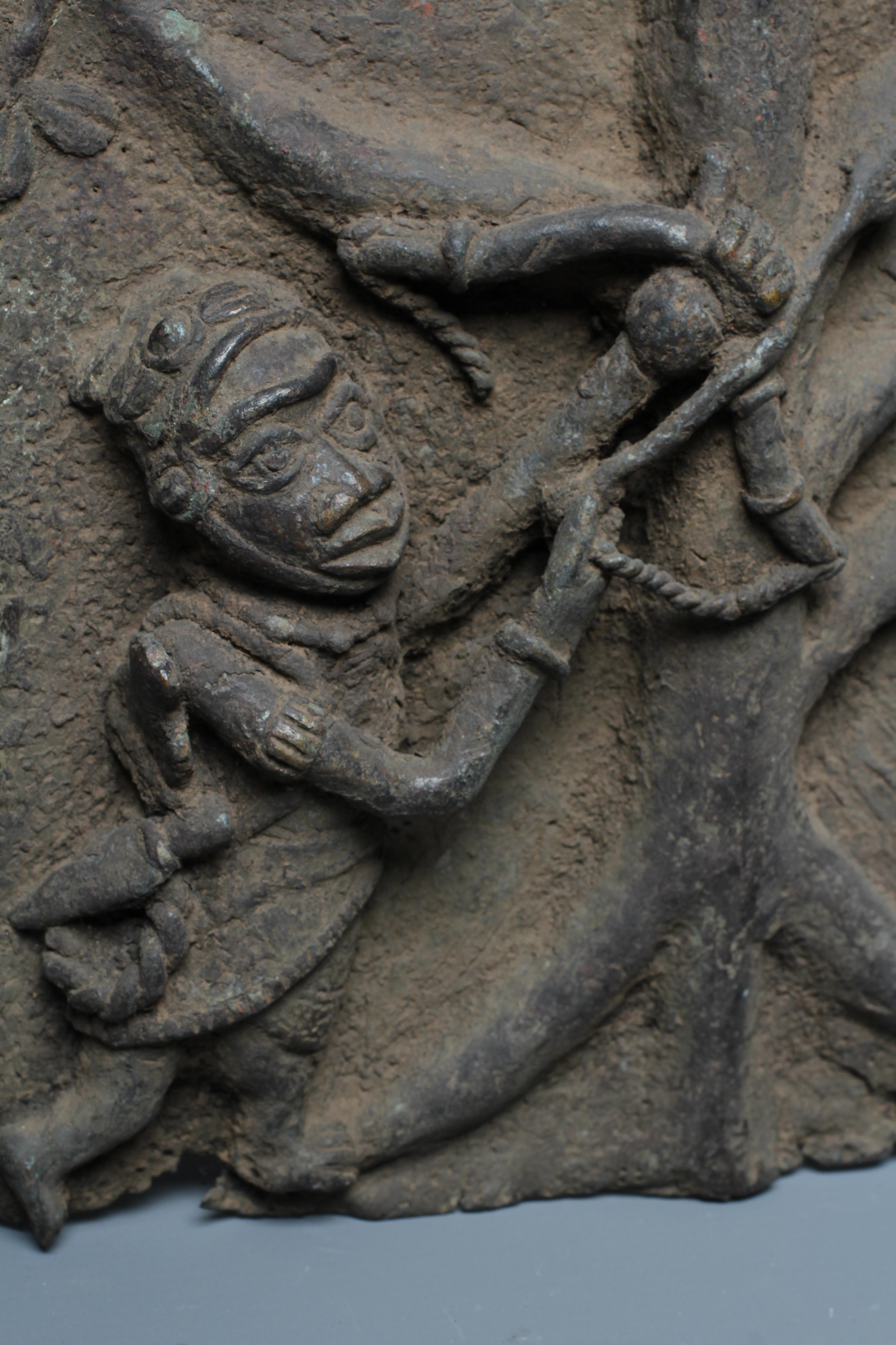 A BENIN BRONZE TREE OF LIFE PLAQUE worked in relief, 12 1/2" h x 10" w Image