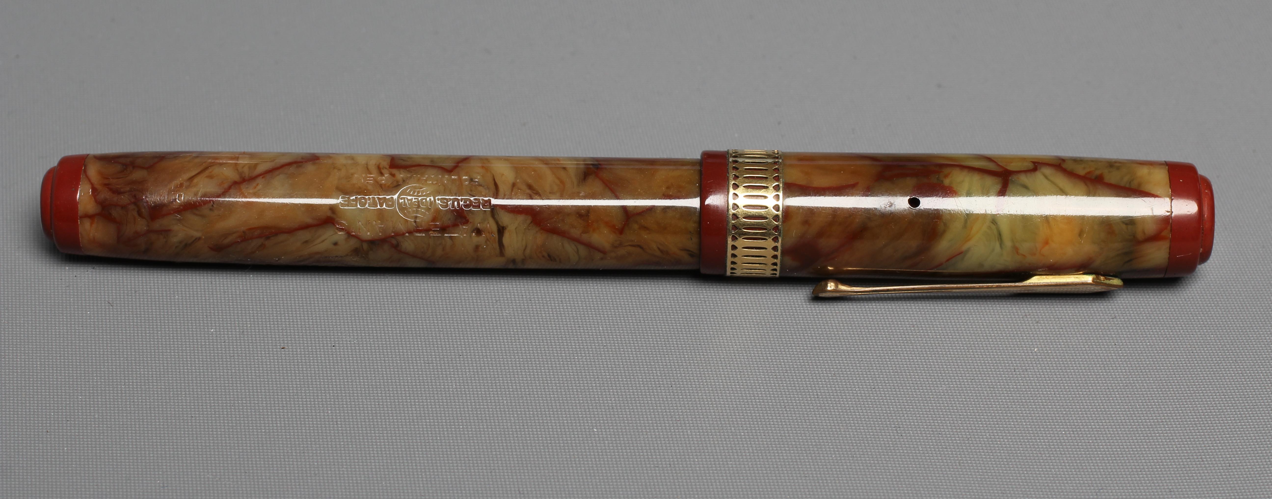 WATERMAN: 1930's Patrician onyx celluloid lever filler fountain pen with gold plated trim Image
