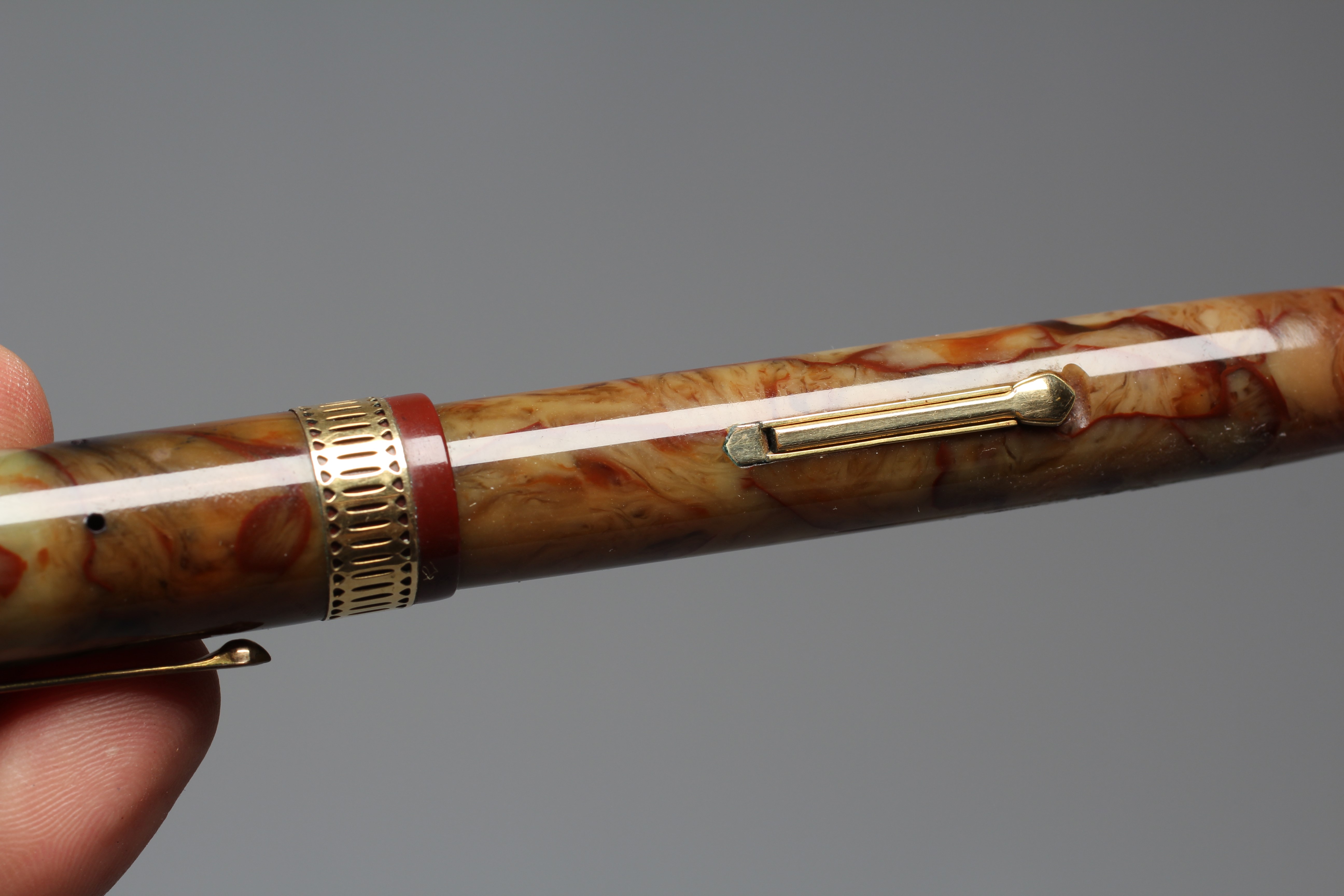 WATERMAN: 1930's Patrician onyx celluloid lever filler fountain pen with gold plated trim Image