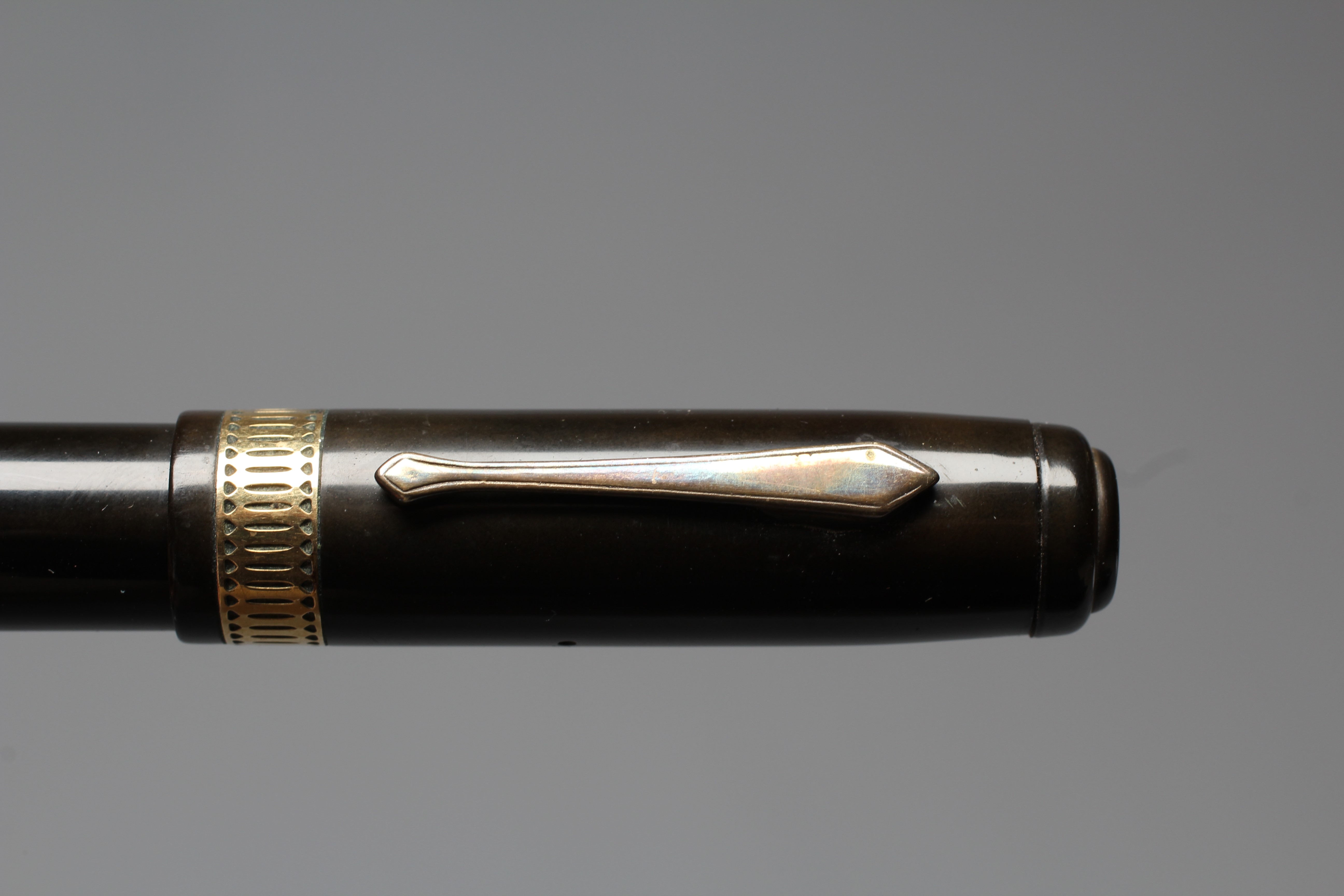 WATERMAN: 1930's Patrician black celluloid lever filler fountain pen with gold plated trim Image