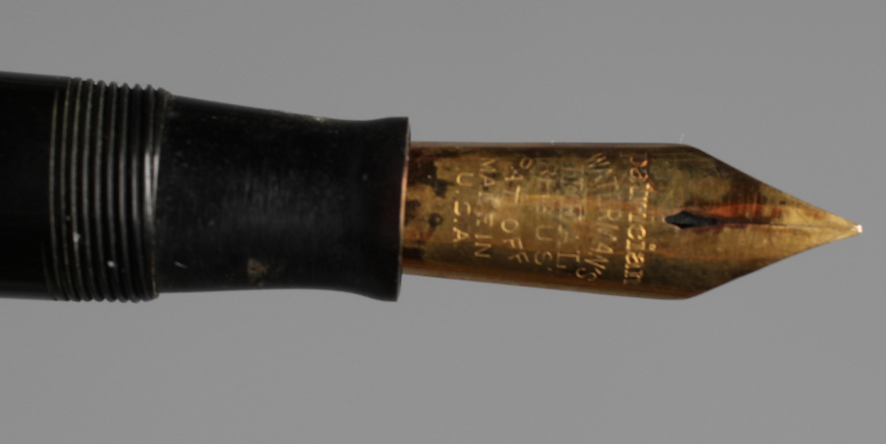 WATERMAN: 1930's Patrician black celluloid lever filler fountain pen with gold plated trim Image