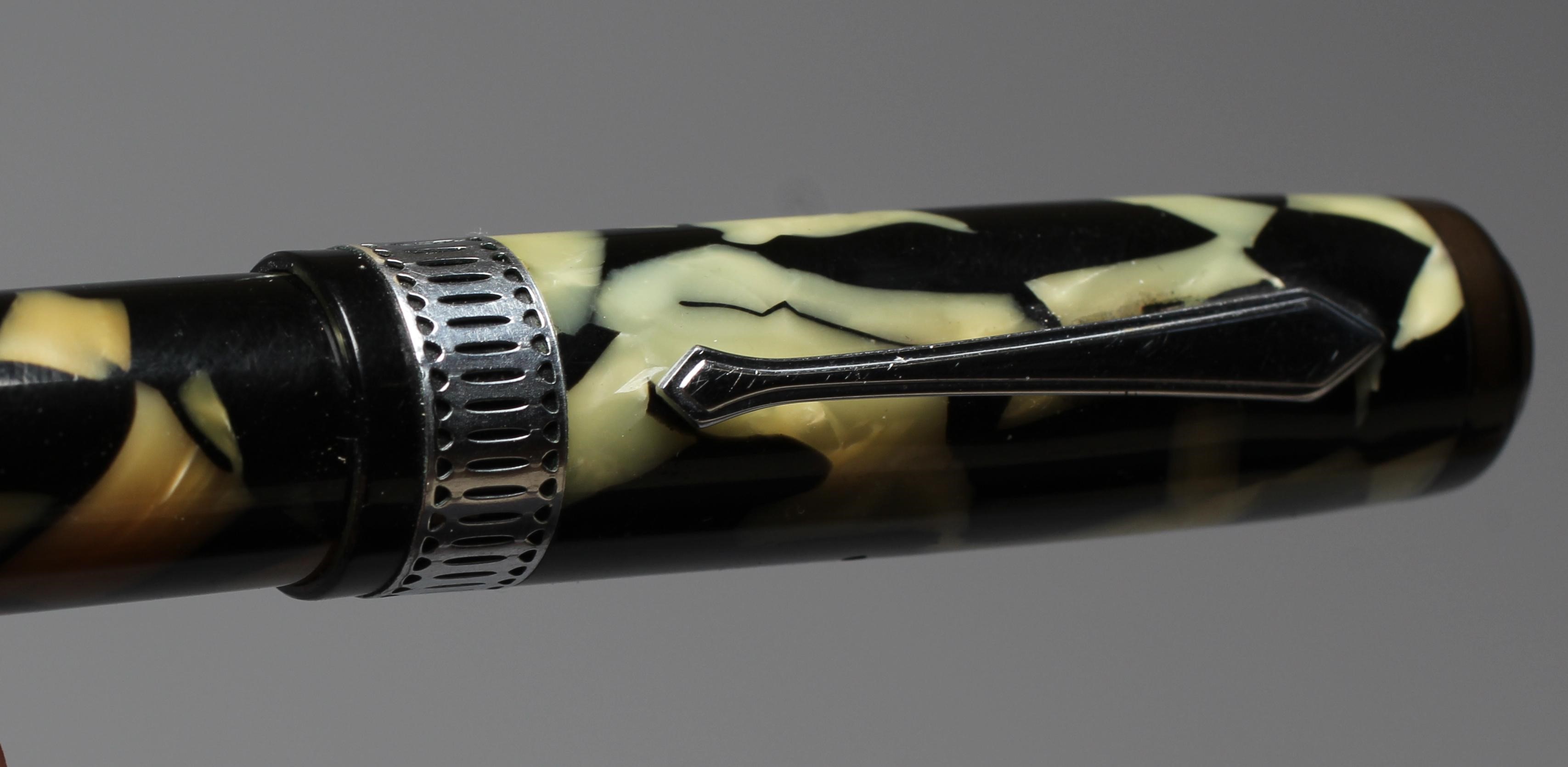 WATERMAN: 1930's Patrician green, brown and black marbled celluloid lever filler fountain pen with Image