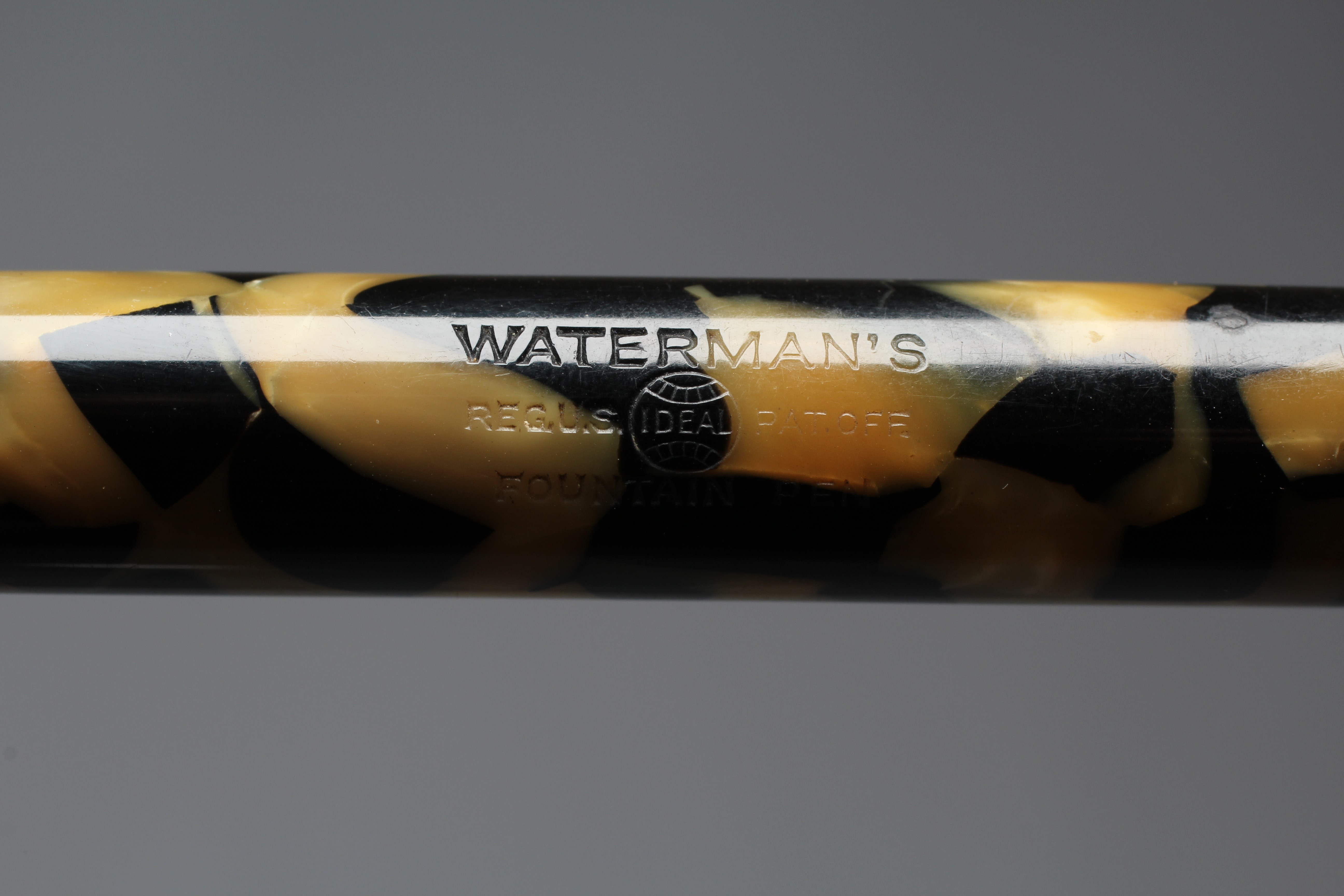 WATERMAN: 1930's Patrician green, brown and black marbled celluloid lever filler fountain pen with Image