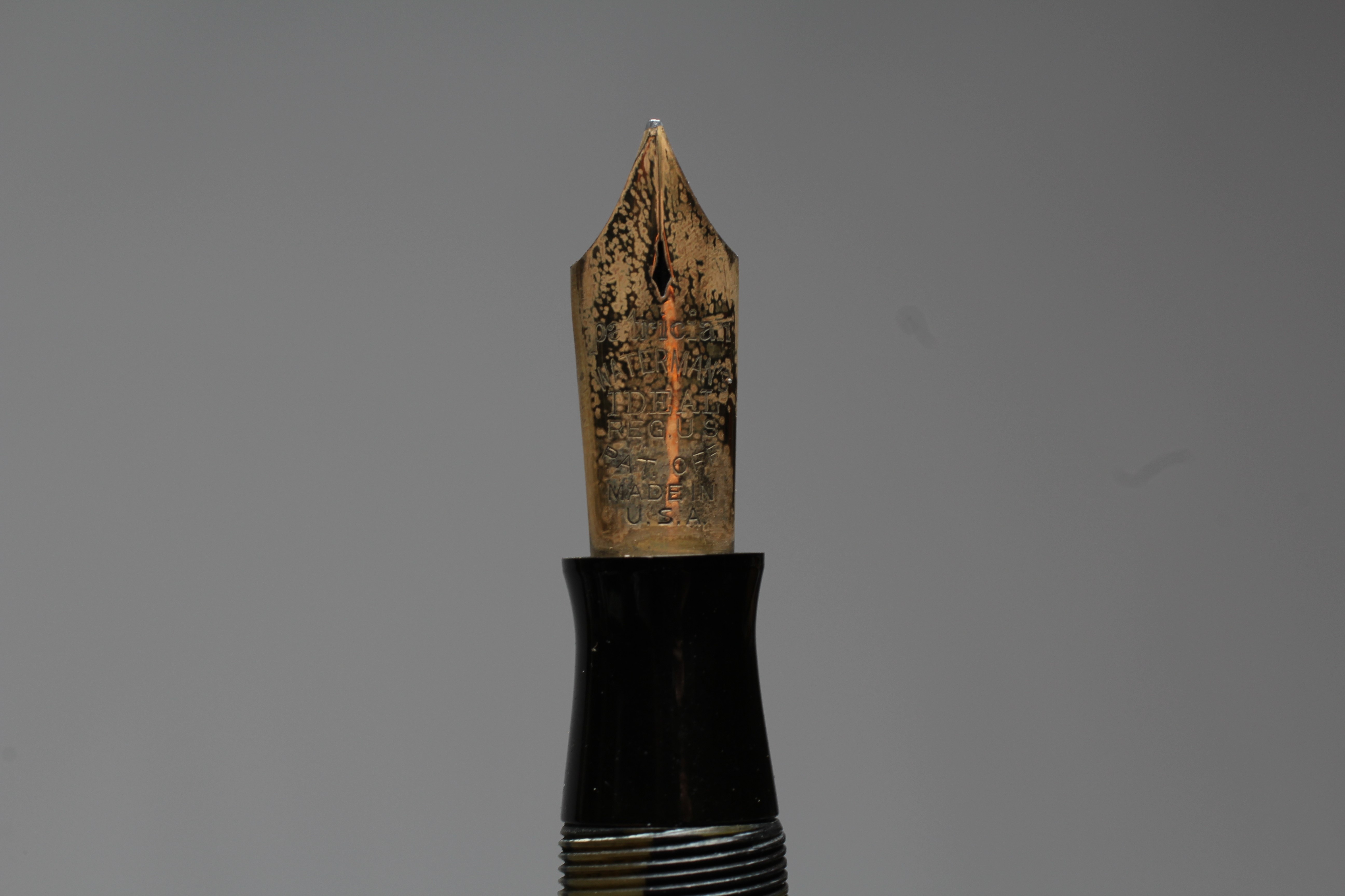 WATERMAN: 1930's Patrician green, brown and black marbled celluloid lever filler fountain pen with Image