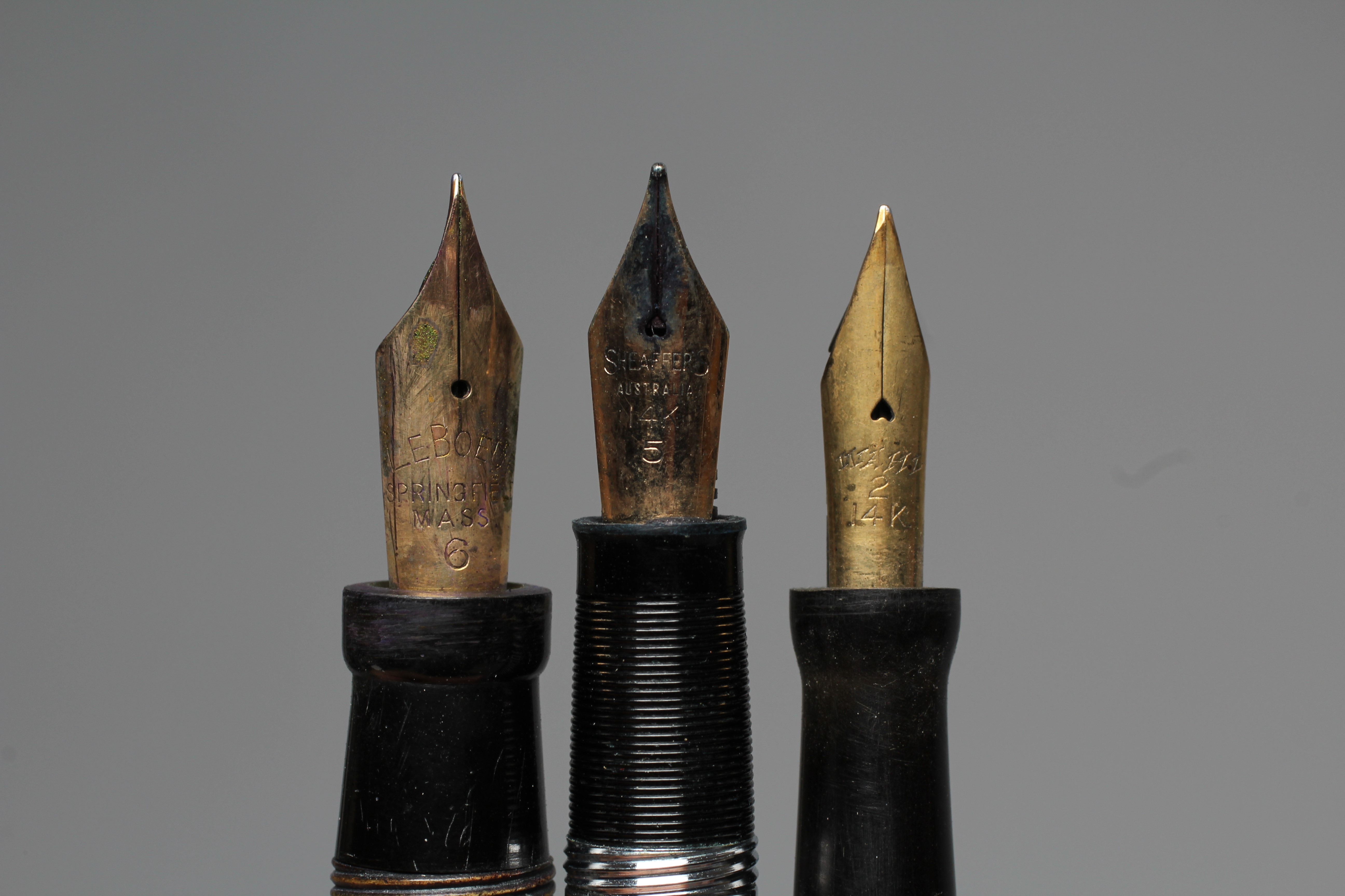 SIX FOUNTAIN PENS: comprising of a brown marbled Le Boeuf Mass 6 pen Image