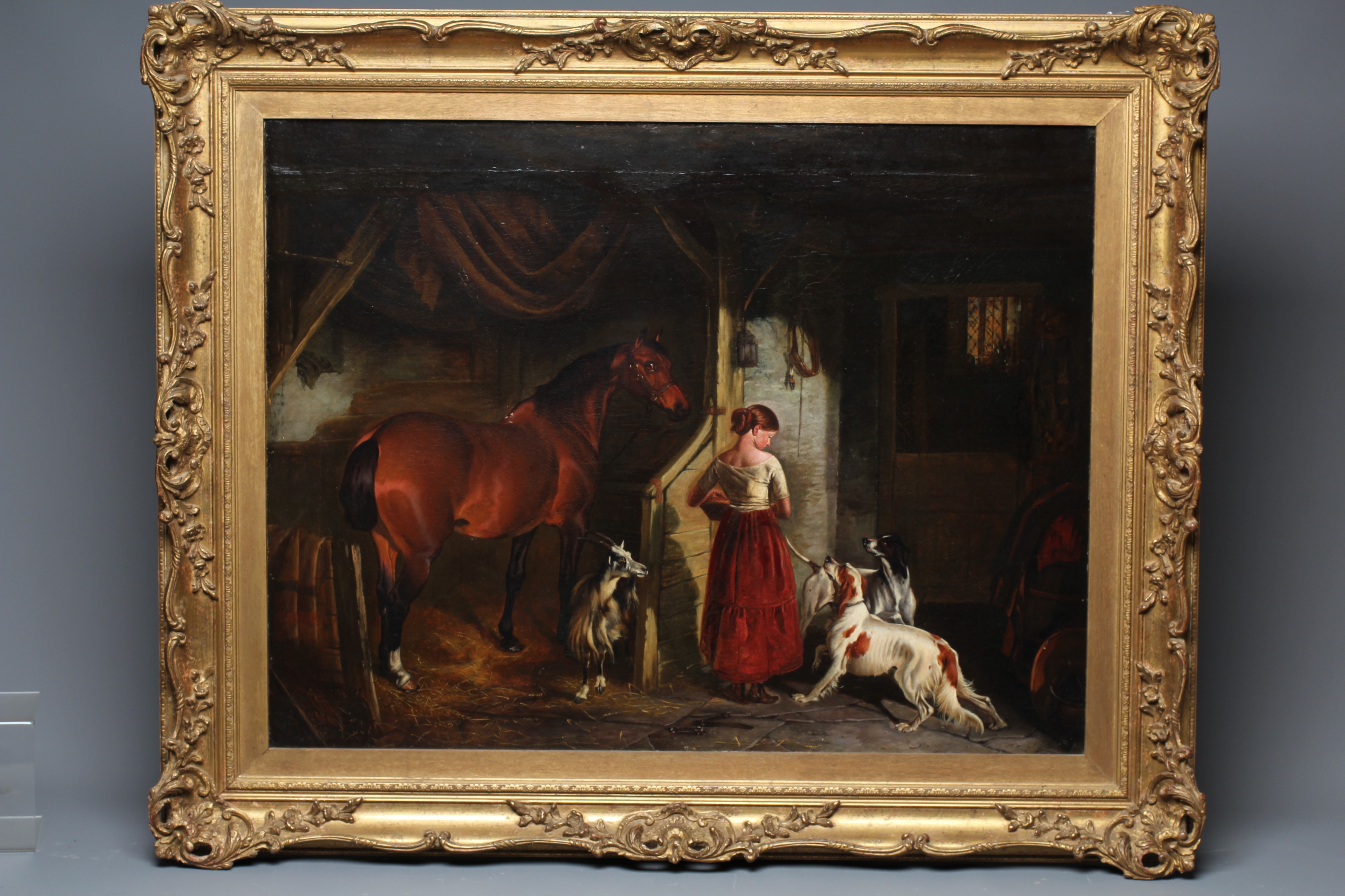 JOHN ALFRED WHEELER OF BATH (1821-1877) Stable Interior with a Young Girl, Horse, Goat and Dogs, Image