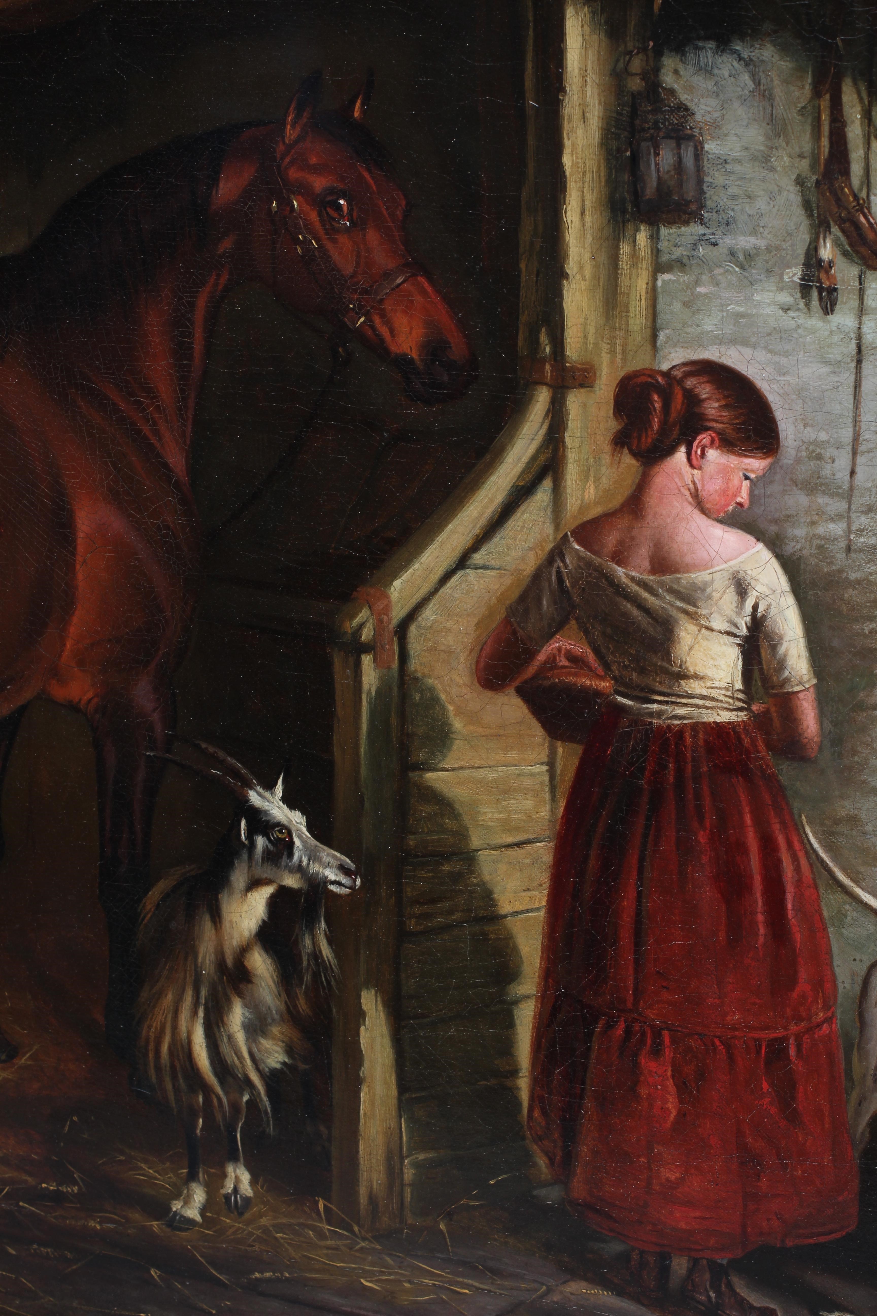 JOHN ALFRED WHEELER OF BATH (1821-1877) Stable Interior with a Young Girl, Horse, Goat and Dogs, Image