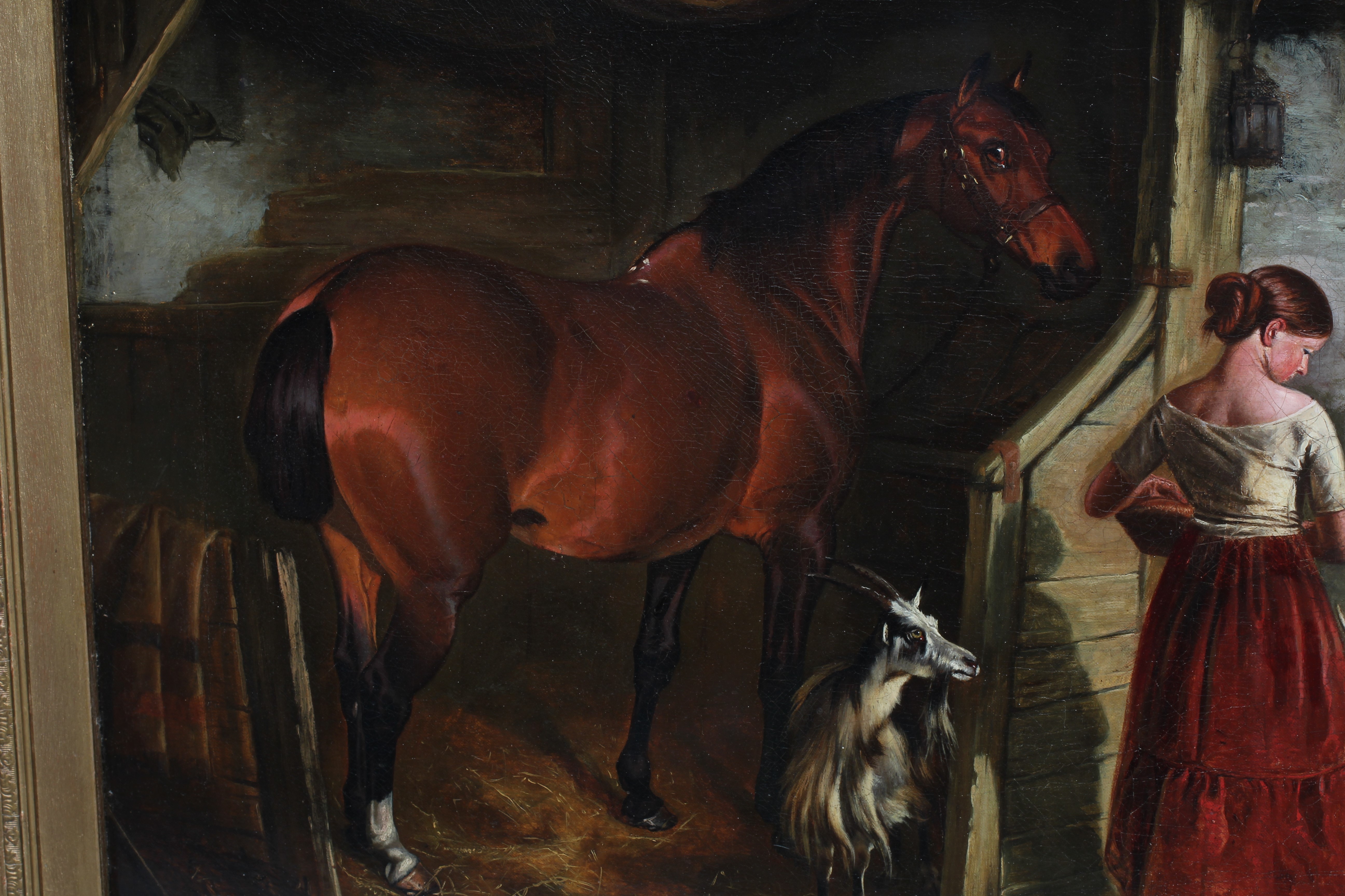 JOHN ALFRED WHEELER OF BATH (1821-1877) Stable Interior with a Young Girl, Horse, Goat and Dogs, Image