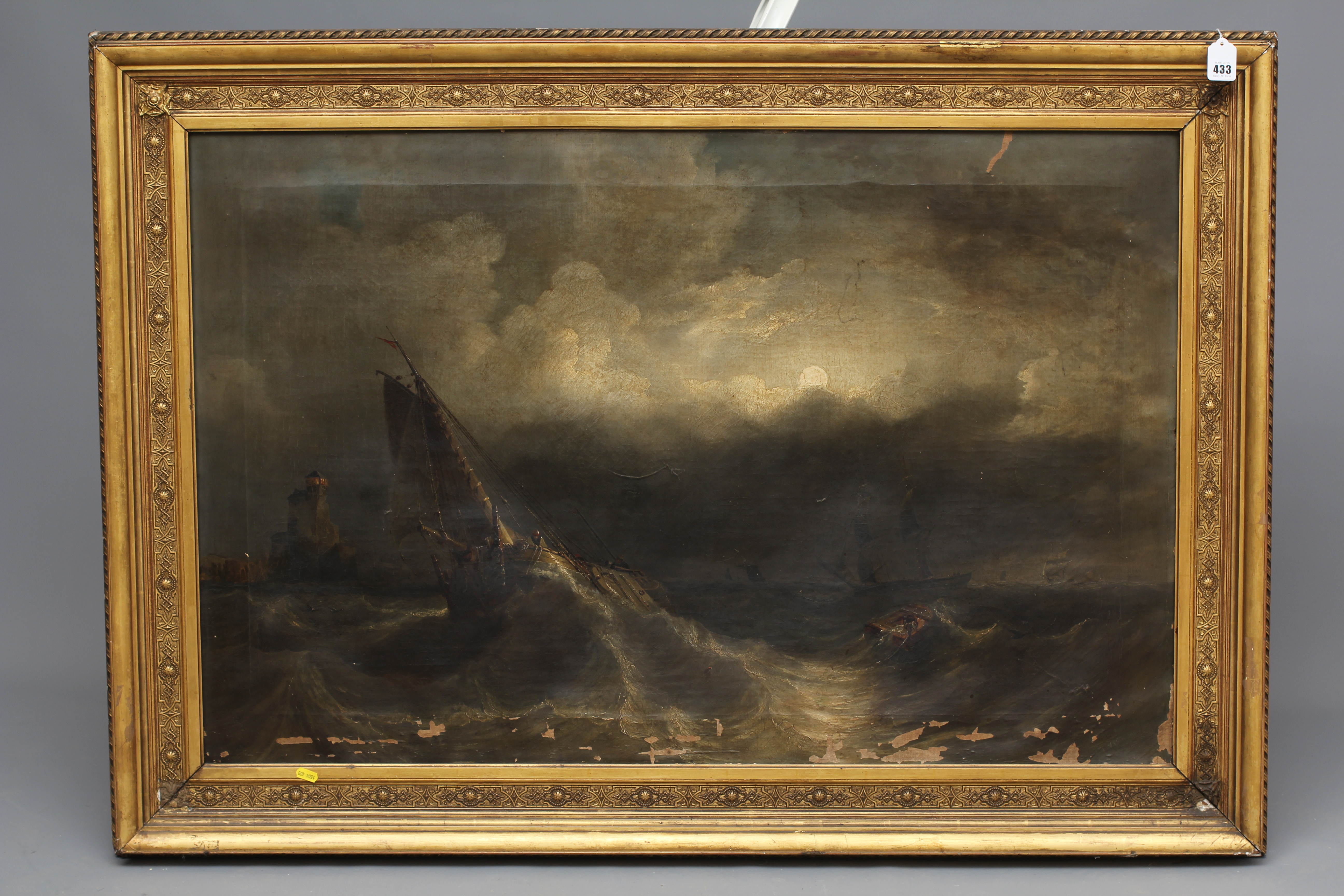 JAMES WILSON CARMICHAEL (1800-1868) Shipping on a Rough Sea, signed lower right, oil on canvas, 30" Image