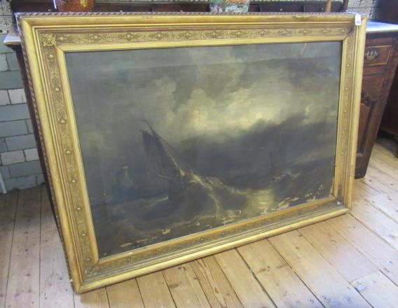 JAMES WILSON CARMICHAEL (1800-1868) Shipping on a Rough Sea, signed lower right, oil on canvas, 30" Image