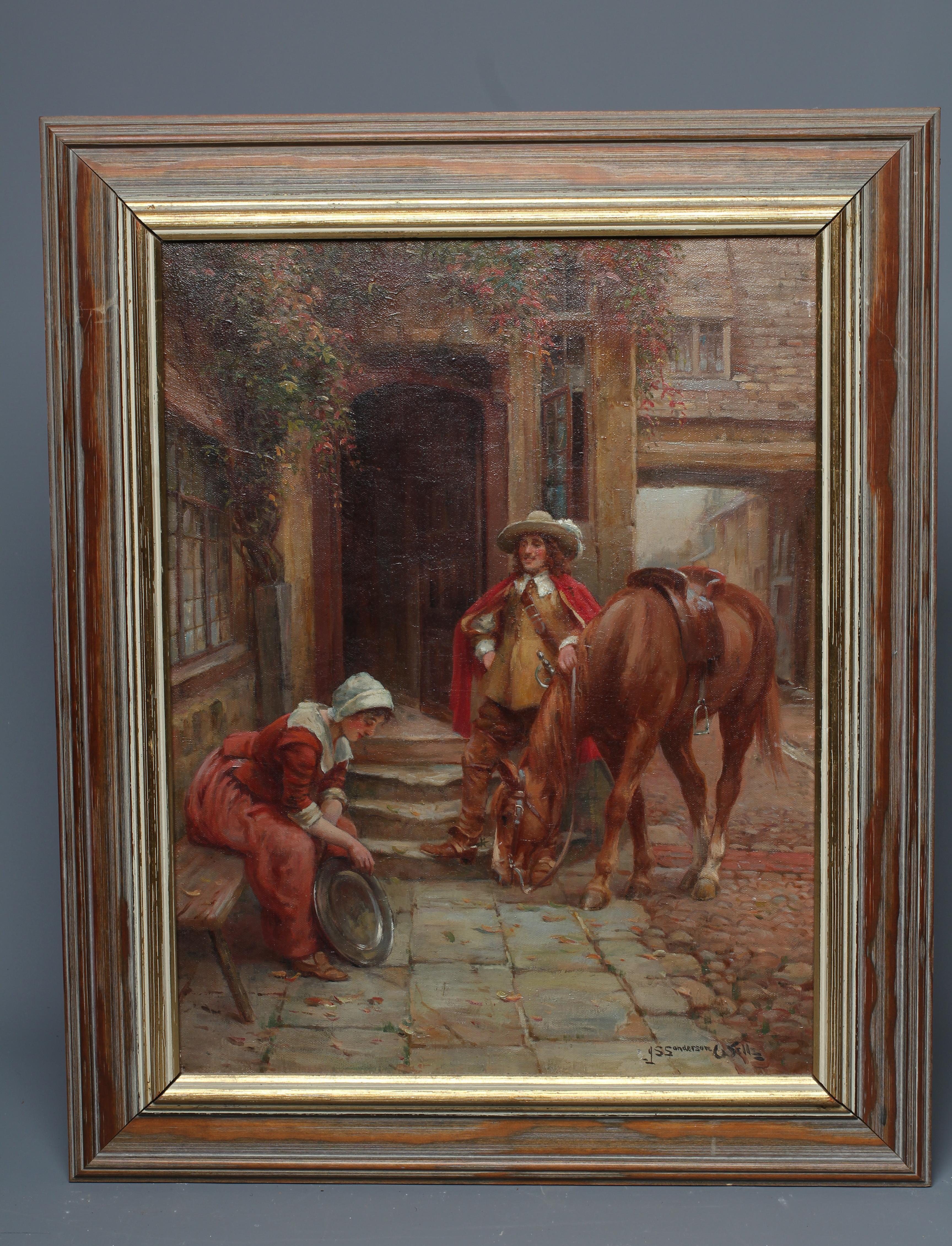 JOHN SANDERSON WELLS (1872-1955) The Maid at the Inn, signed lower right, oil on canvas, 16 3/4" x Image