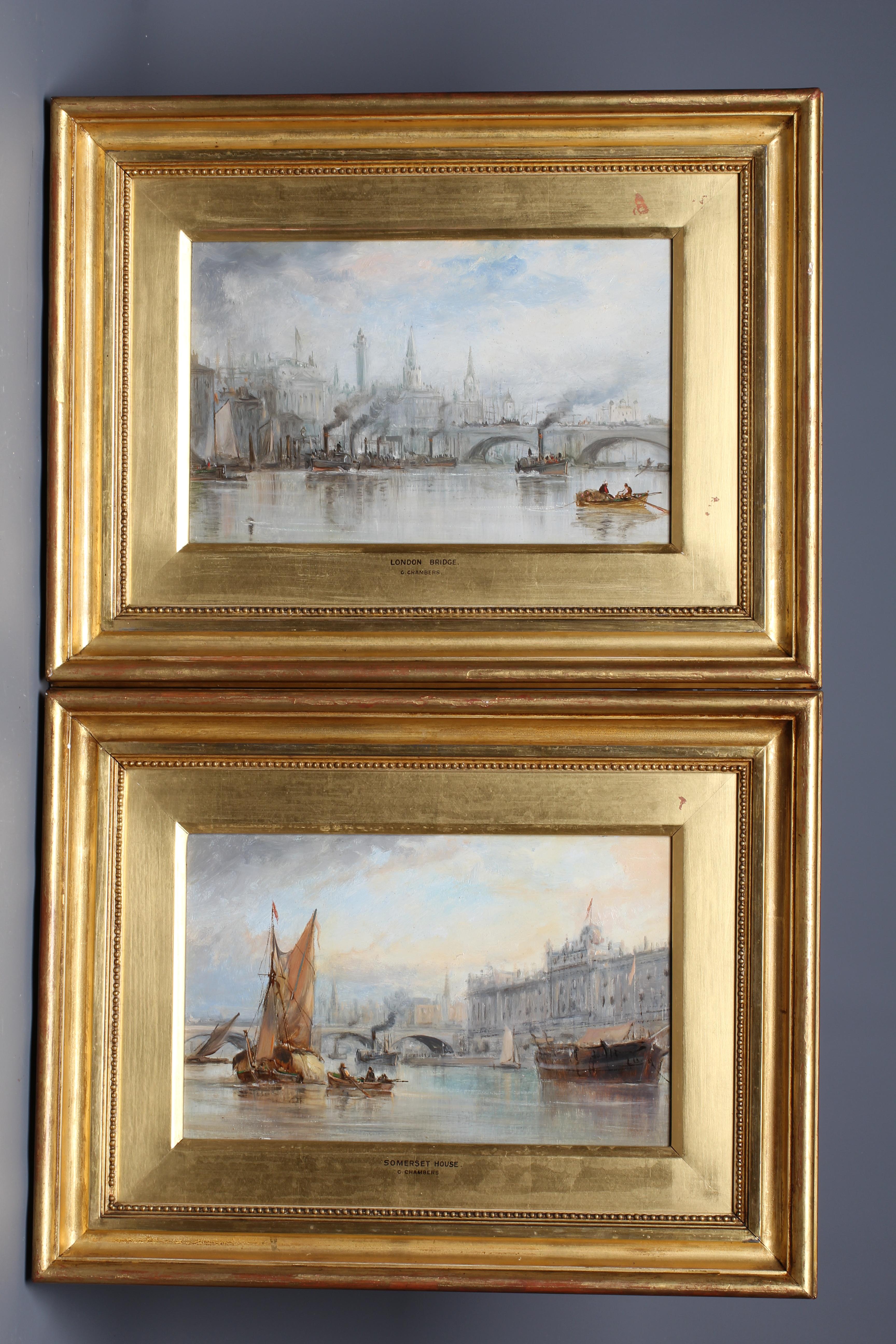 GEORGE CHAMBERS Jnr. (1830-1890) 'Somerset House' and 'Tower of London from the Thames', a pair, oil Image