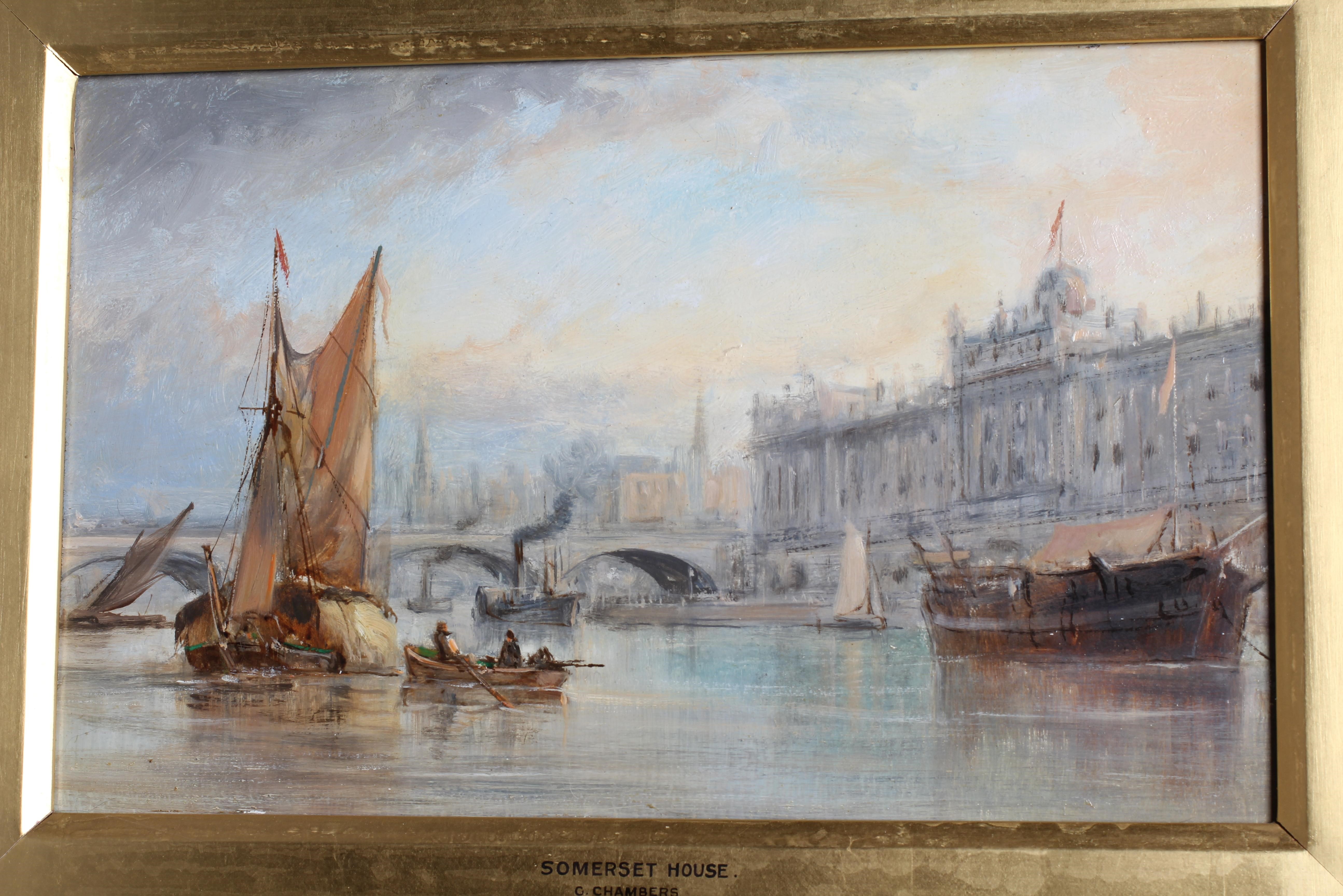 GEORGE CHAMBERS Jnr. (1830-1890) 'Somerset House' and 'Tower of London from the Thames', a pair, oil Image