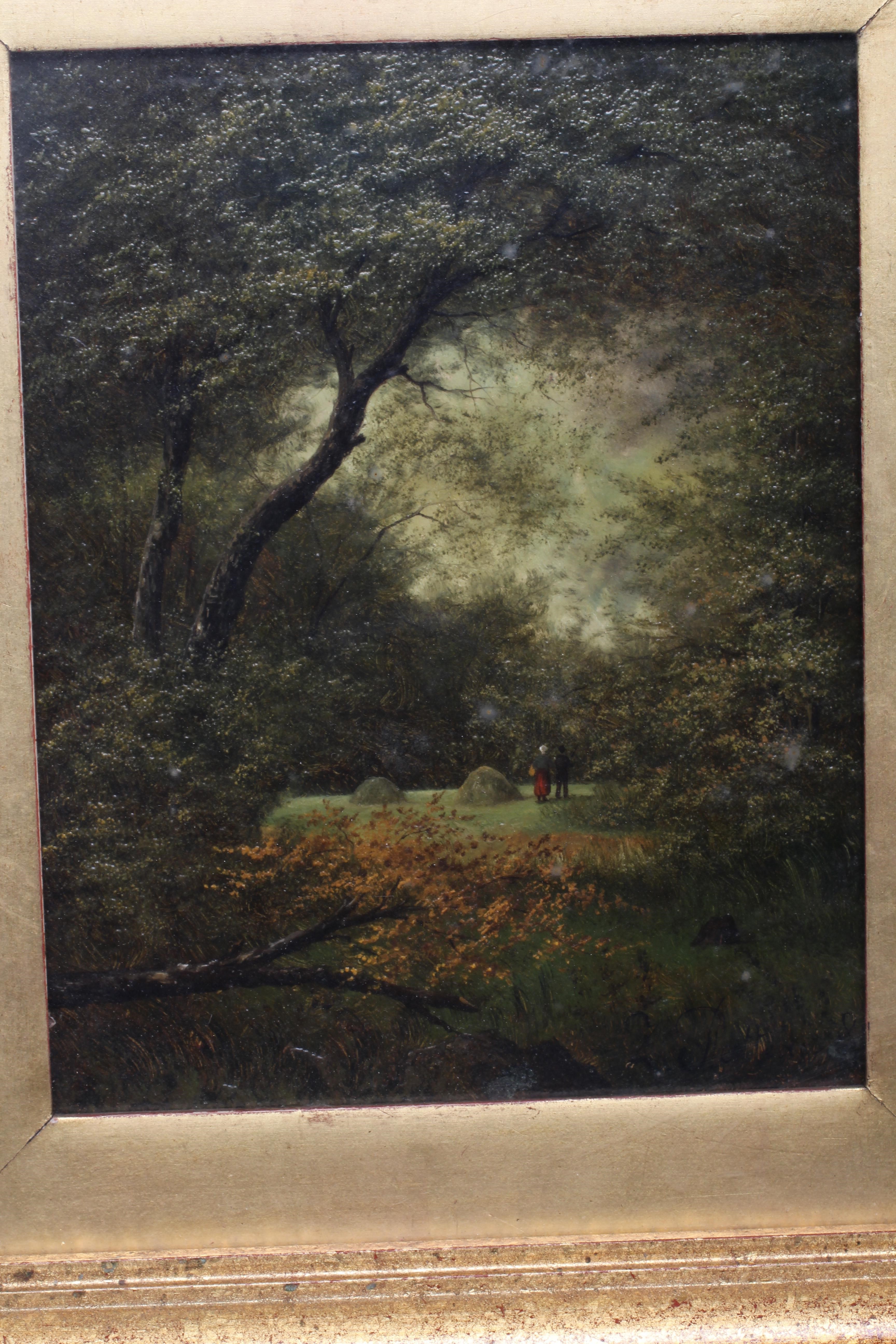BARBIZON SCHOOL (Late 19th century) 'River Scene with Punt' and 'Figures in a Woodland Clearing' Image