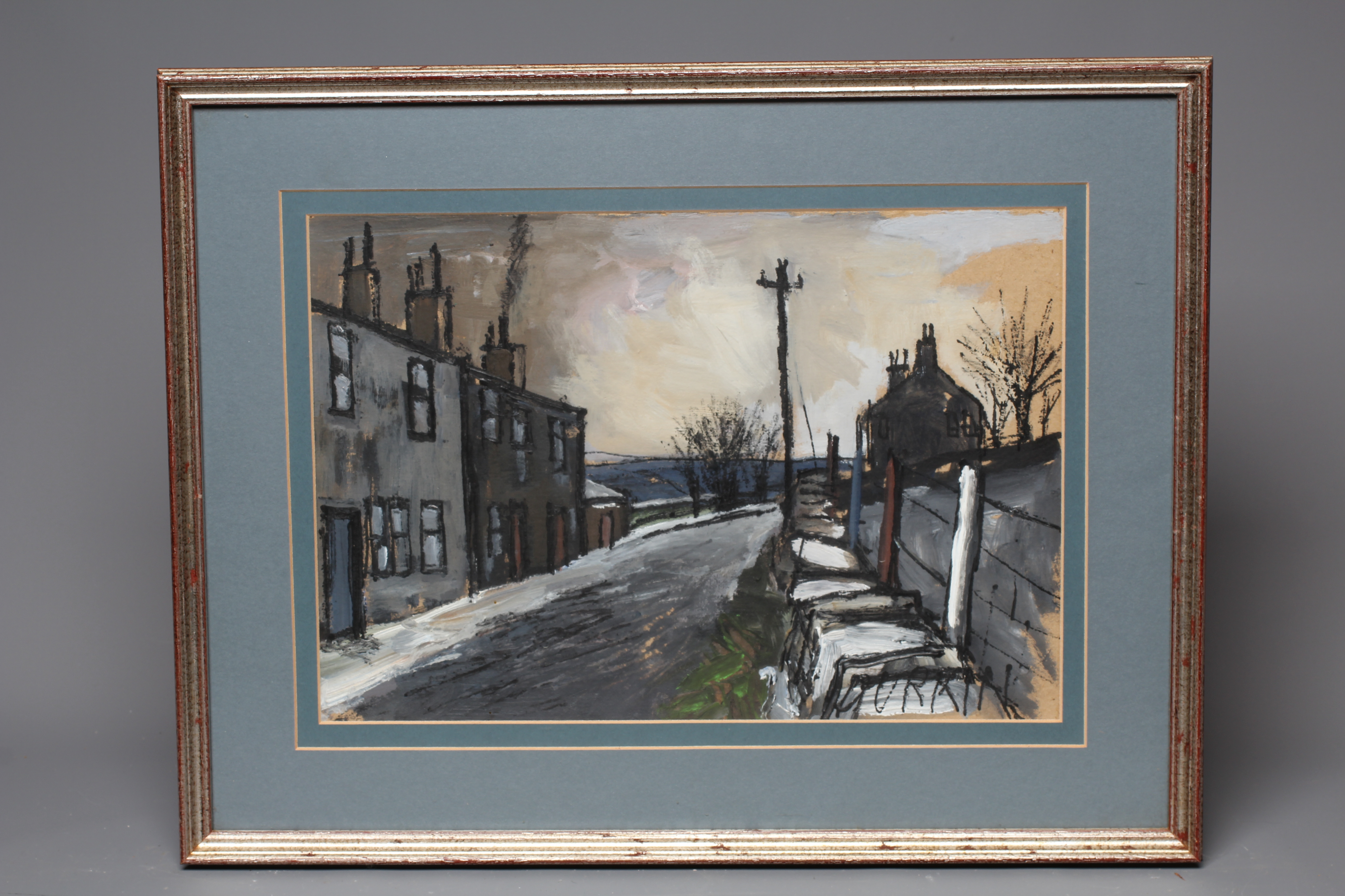 TOM DURKIN (1928-1990) Winter Street Scene, signed lower right, oil on board, 10 1/2" x 15 1/2", Image
