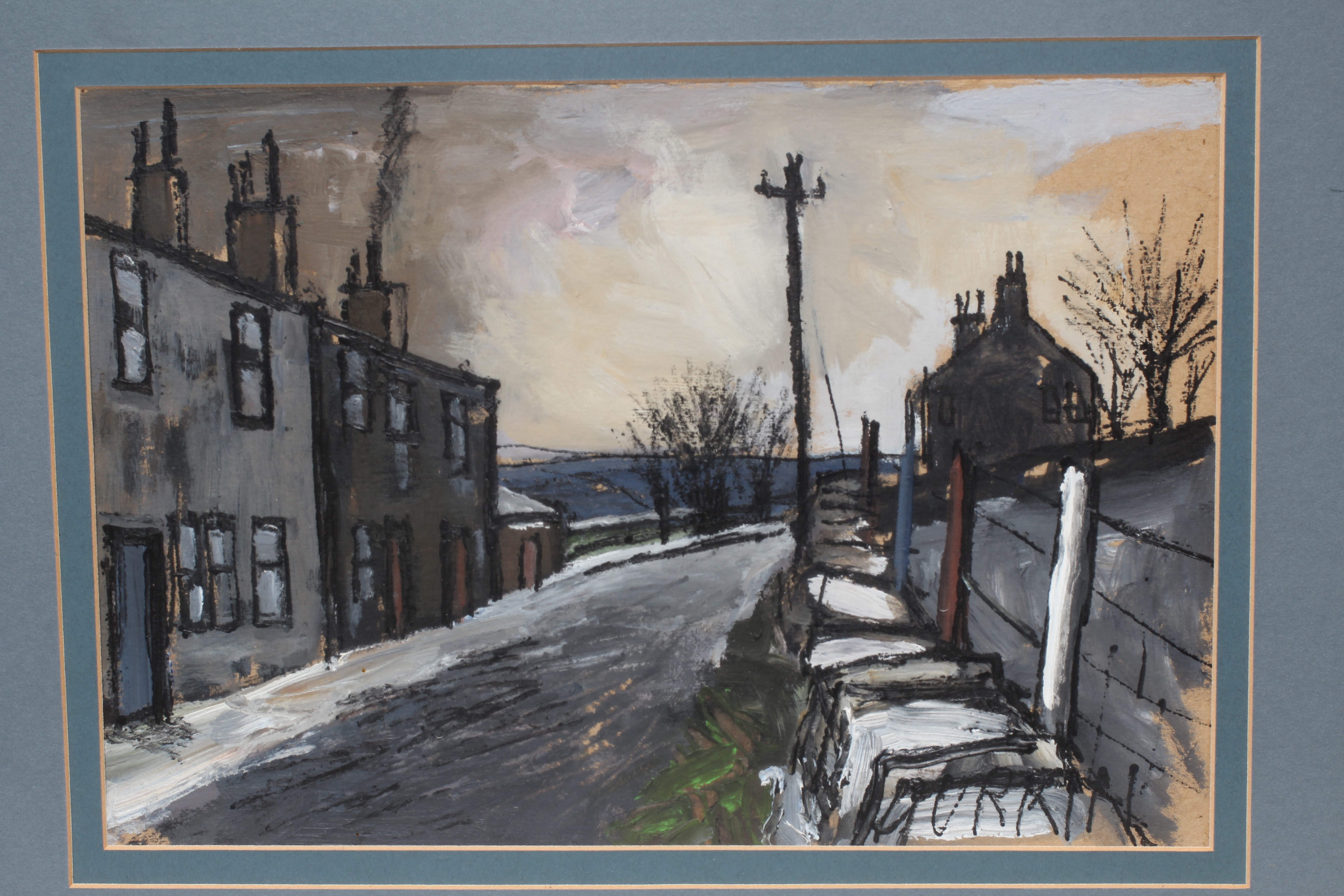 TOM DURKIN (1928-1990) Winter Street Scene, signed lower right, oil on board, 10 1/2" x 15 1/2", Image