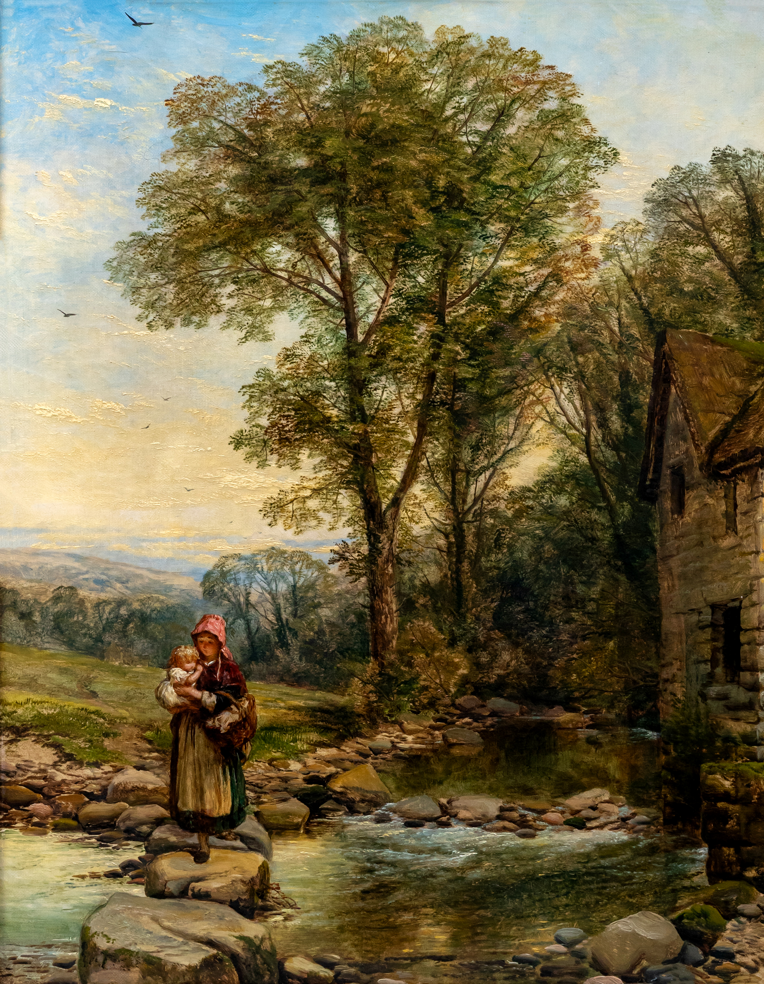 THOMAS CRESWICK (1811-1869) Mother and Child Crossing a Stream, oil on canvas, 20" x 15 1/4", modern Image