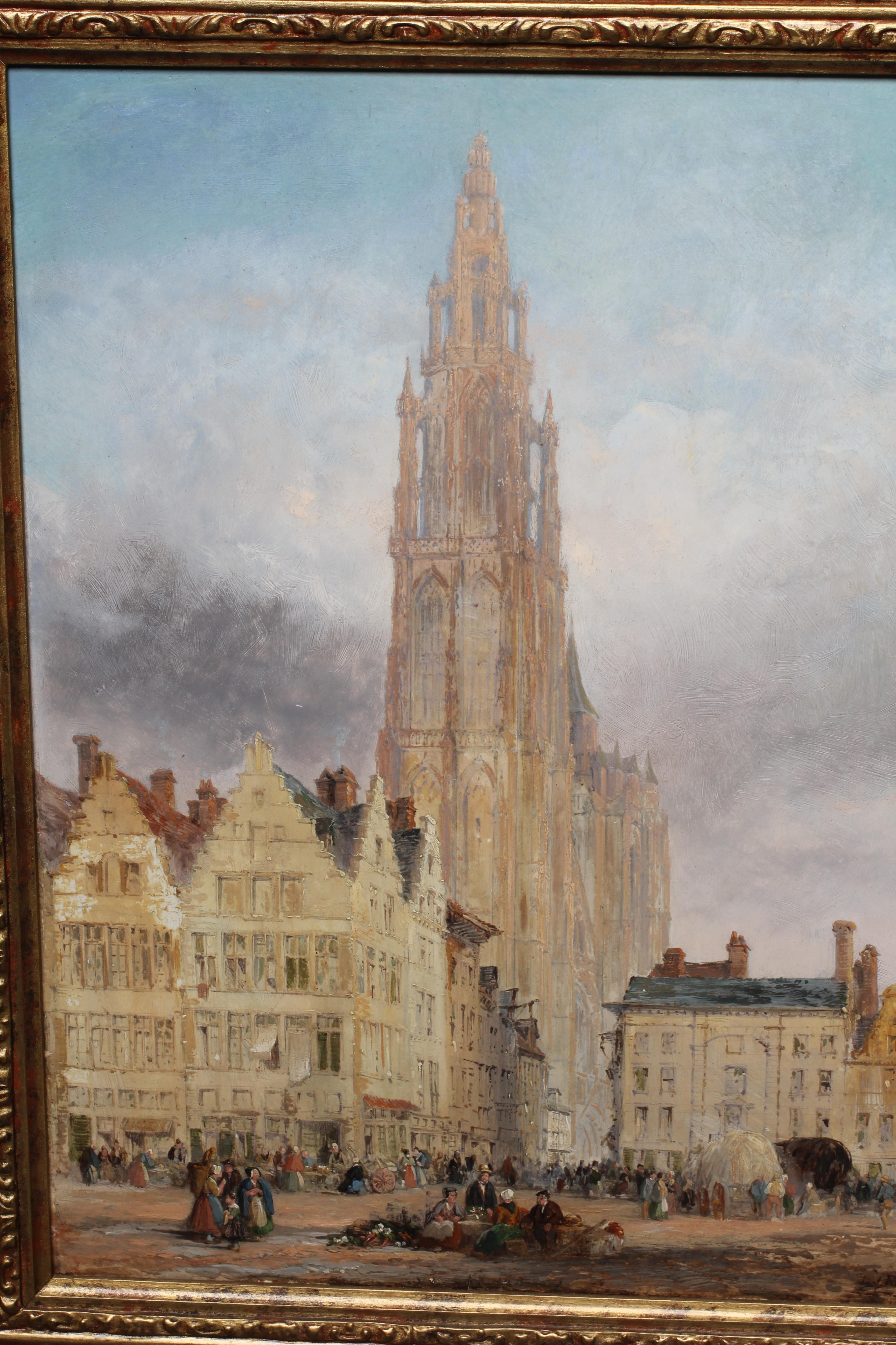 LEWIS JOHN WOOD (1813-1901) French Market Square with Cathedral, signed lower right, oil on board, Image