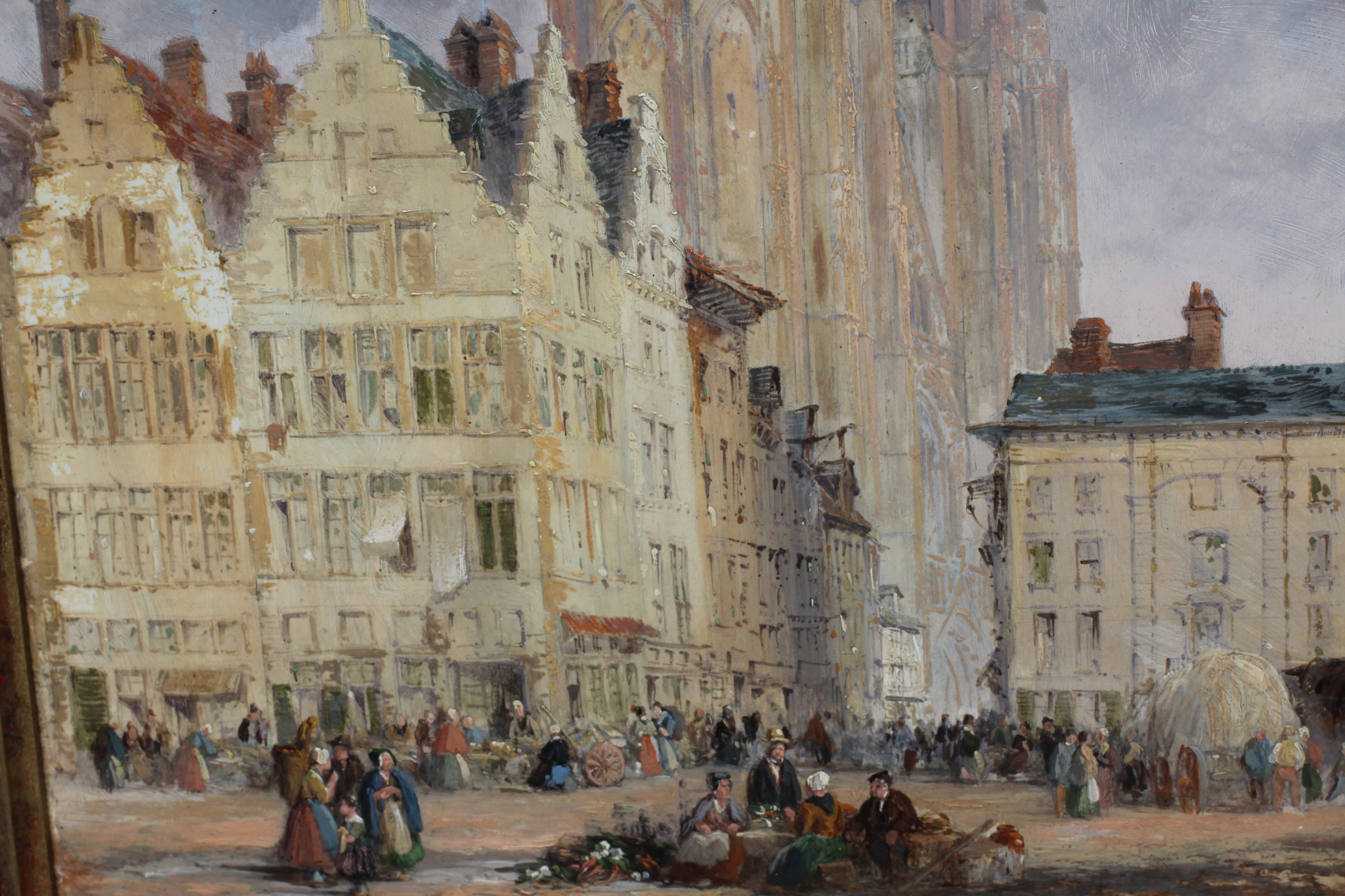 LEWIS JOHN WOOD (1813-1901) French Market Square with Cathedral, signed lower right, oil on board, Image