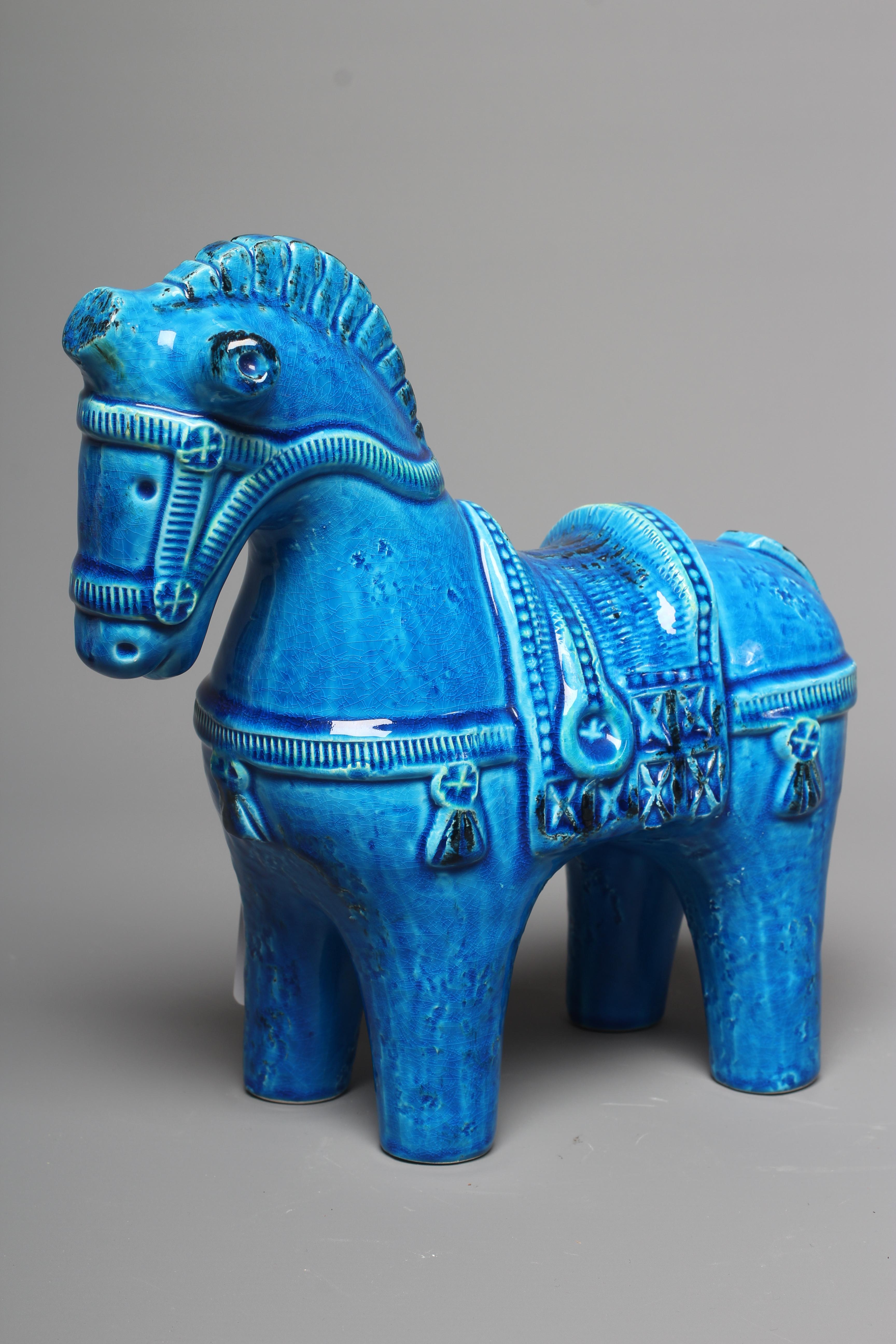 ALDO LONDI FOR BITOSSI - A Rimini Blue glazed Trojan horse, unmarked, 9 3/4" high Image