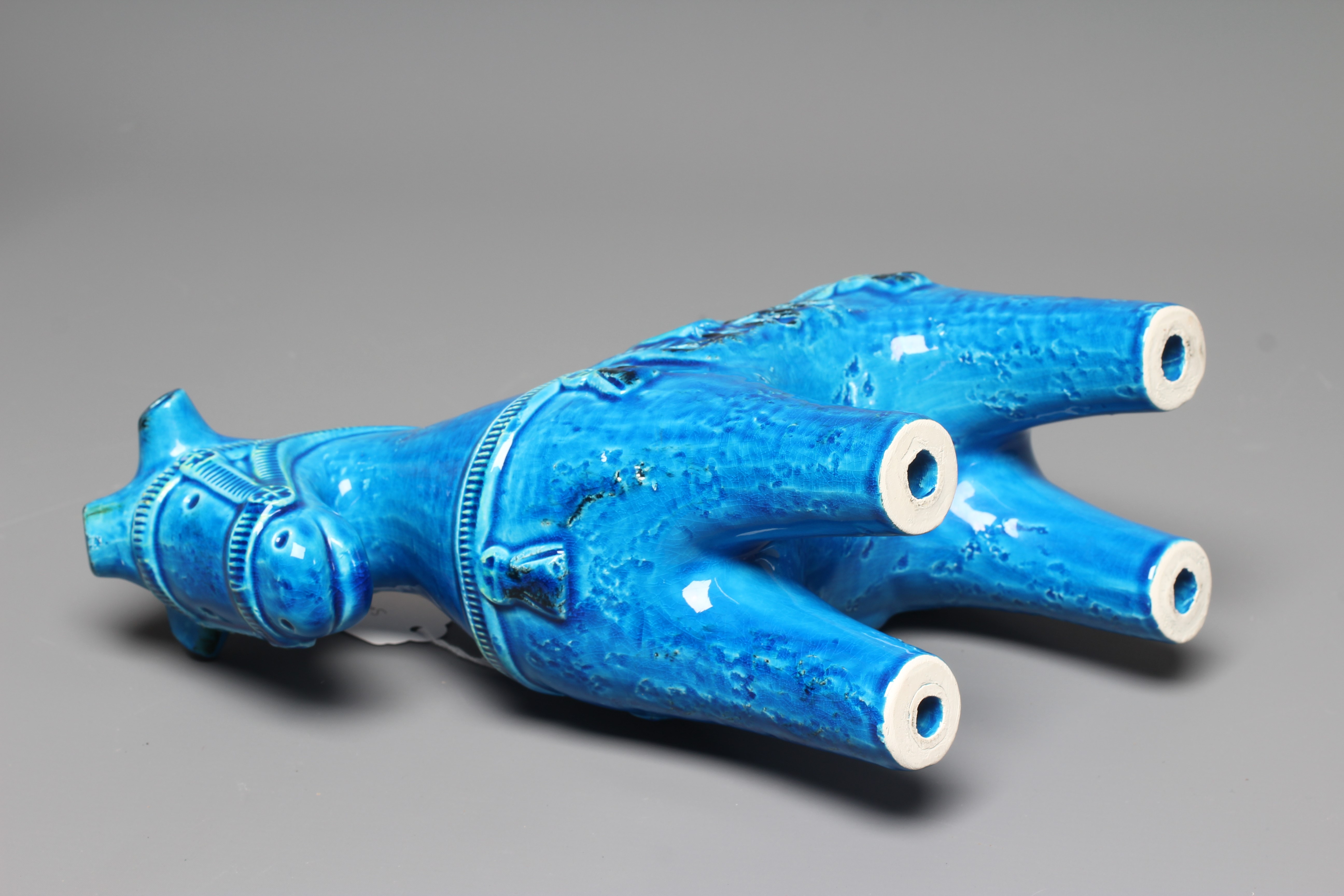 ALDO LONDI FOR BITOSSI - A Rimini Blue glazed Trojan horse, unmarked, 9 3/4" high Image
