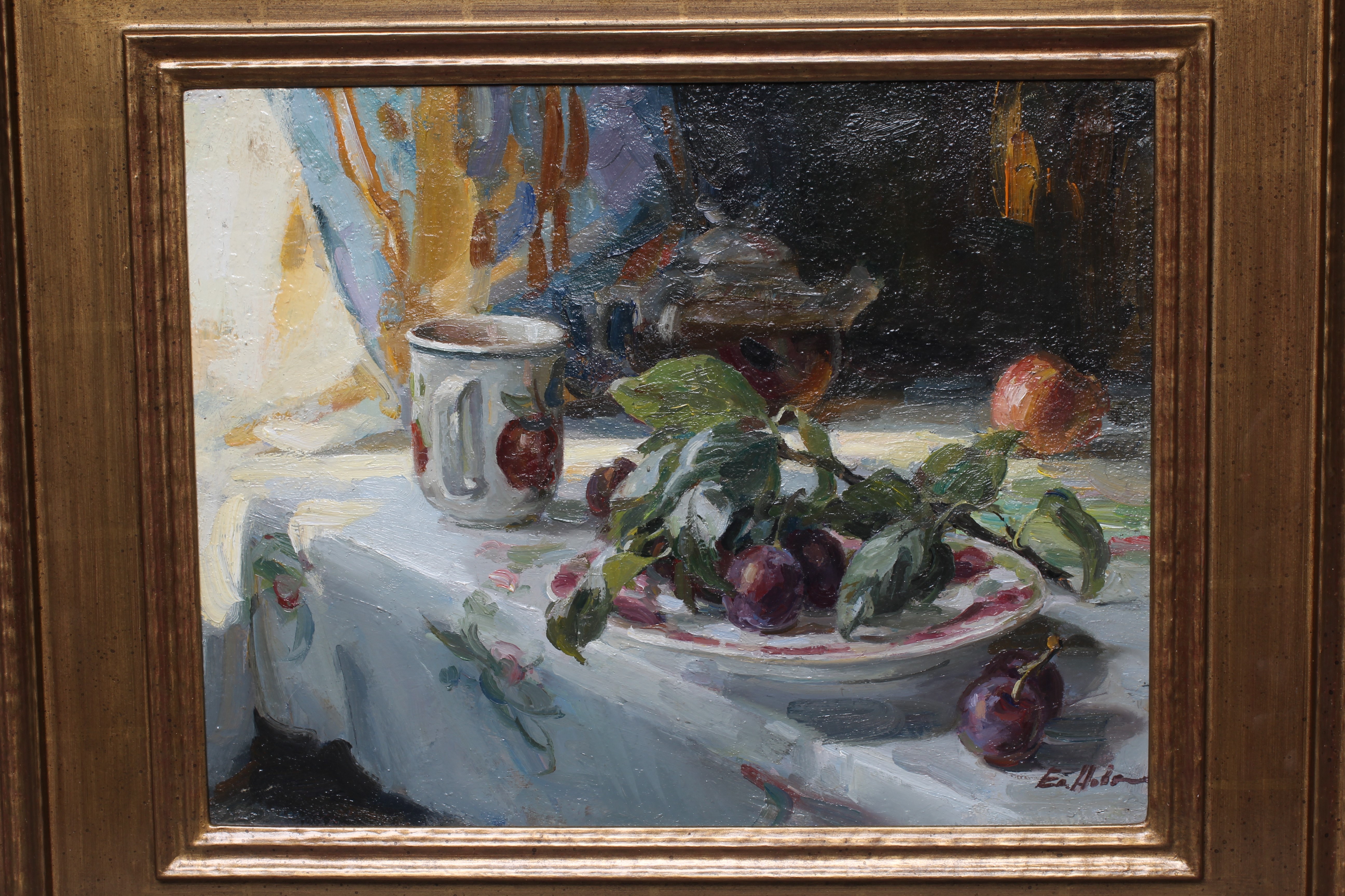ELENA NOVOSADUK (B.1969) A Bunch of Plums, signed lower right, oil on board, 10 1/4" x 13 1/4", Image