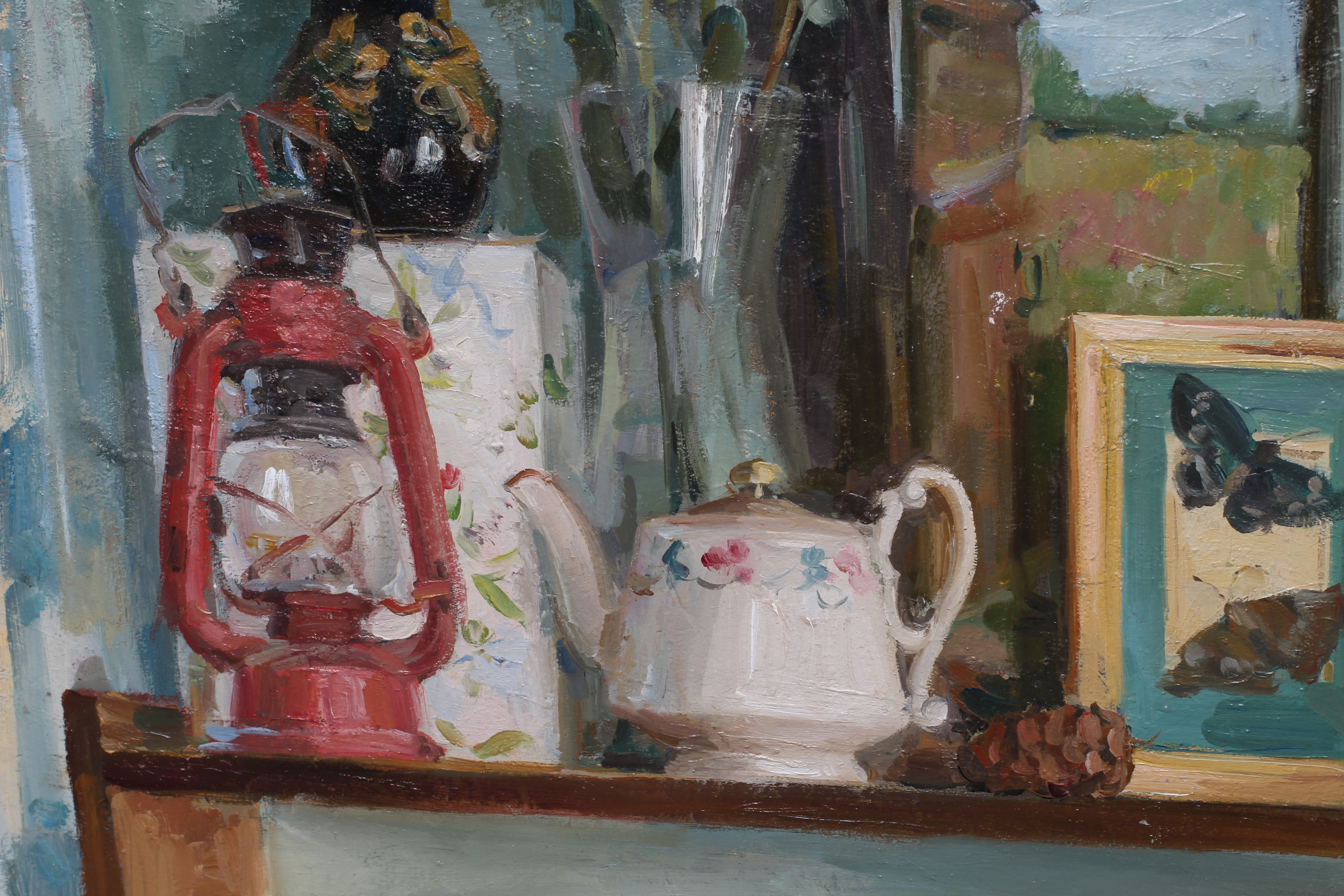ELENA NOVOSADUK (B.1969) Still Life with Lamp, signed lower right, oil on board, 12 3/4" x 20", Image