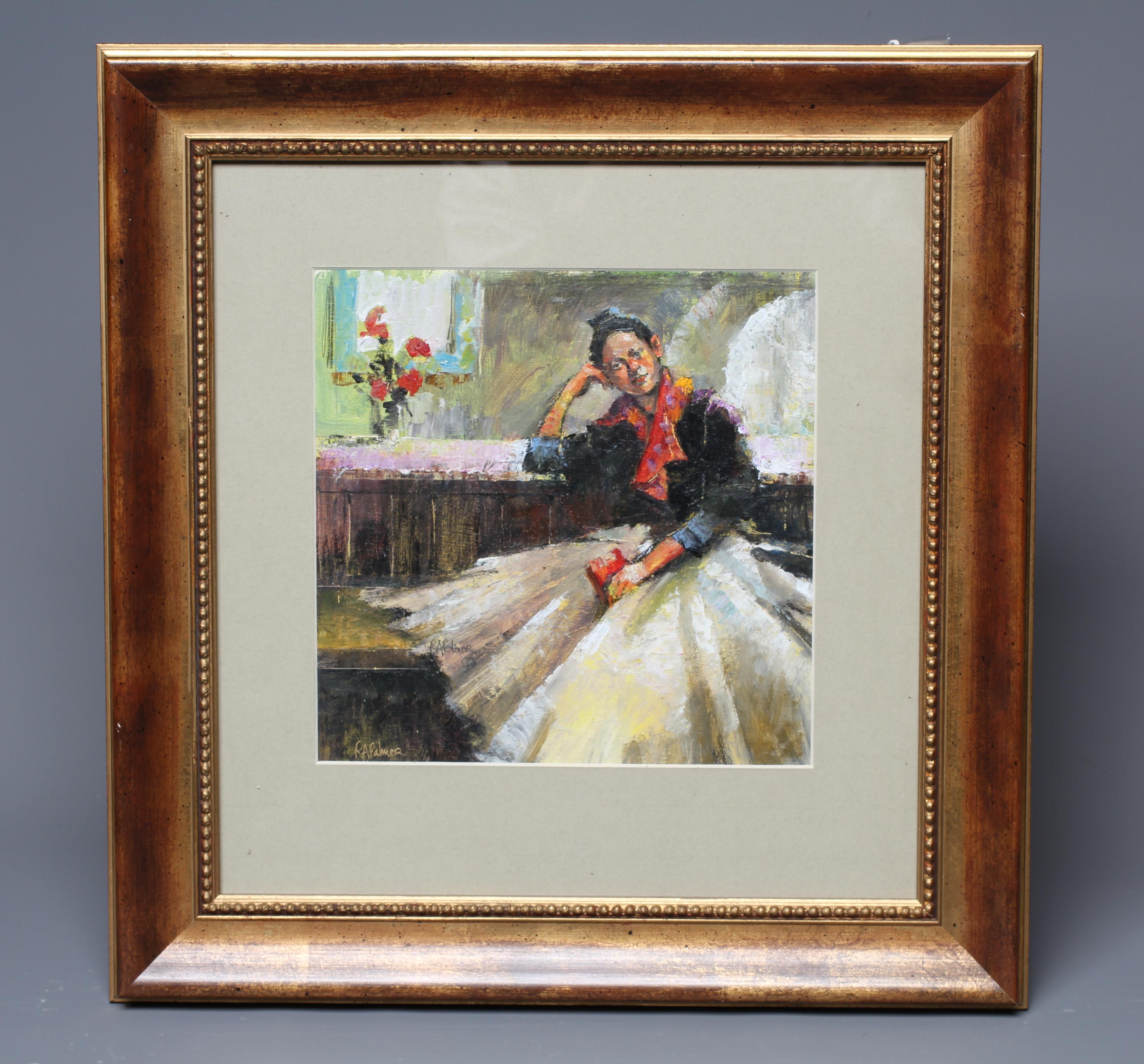 ROBERT PALMER (1927-2005) Ballerina, signed lower left, oil on board, 9" x 9", framed and glazed Image