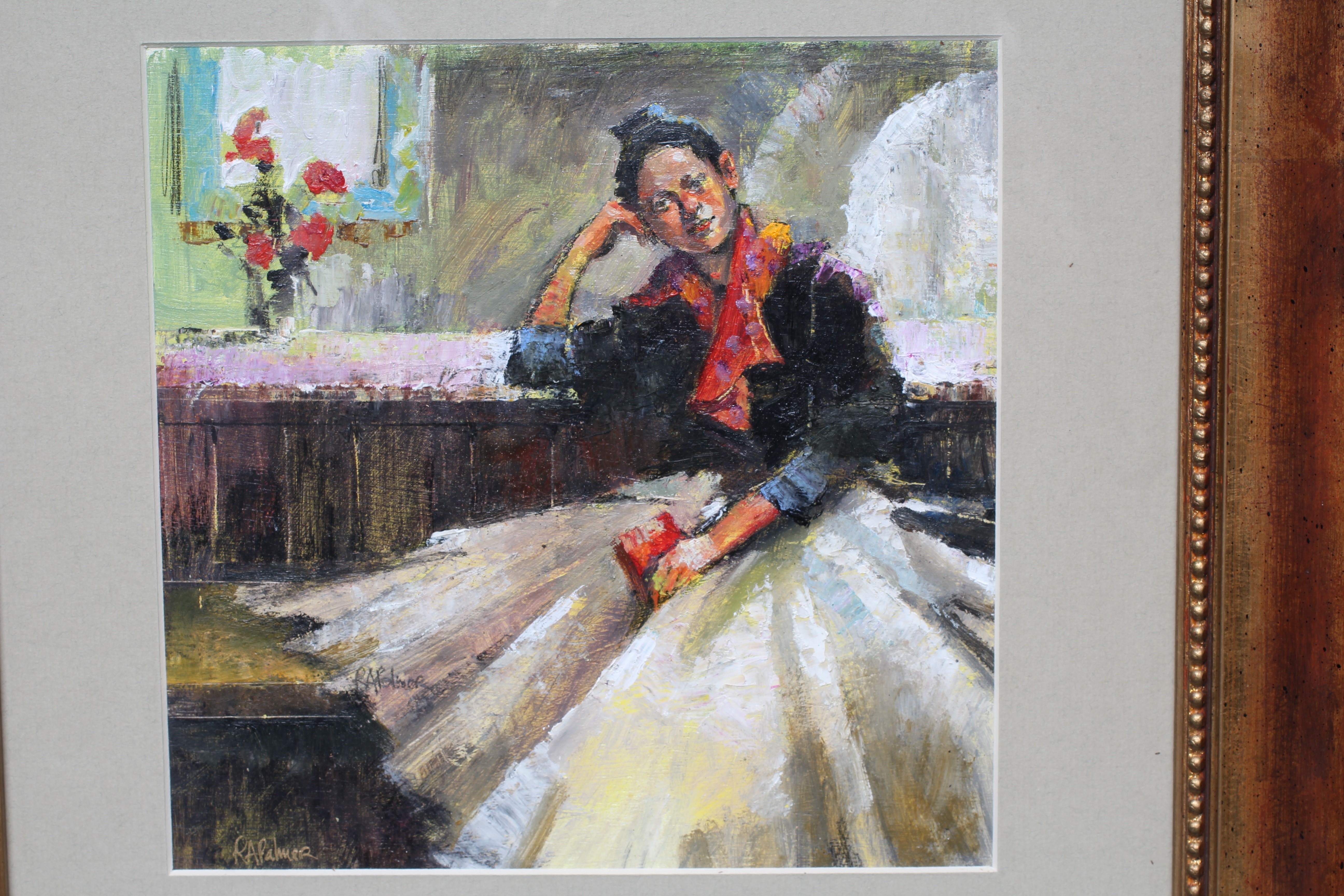 ROBERT PALMER (1927-2005) Ballerina, signed lower left, oil on board, 9" x 9", framed and glazed Image