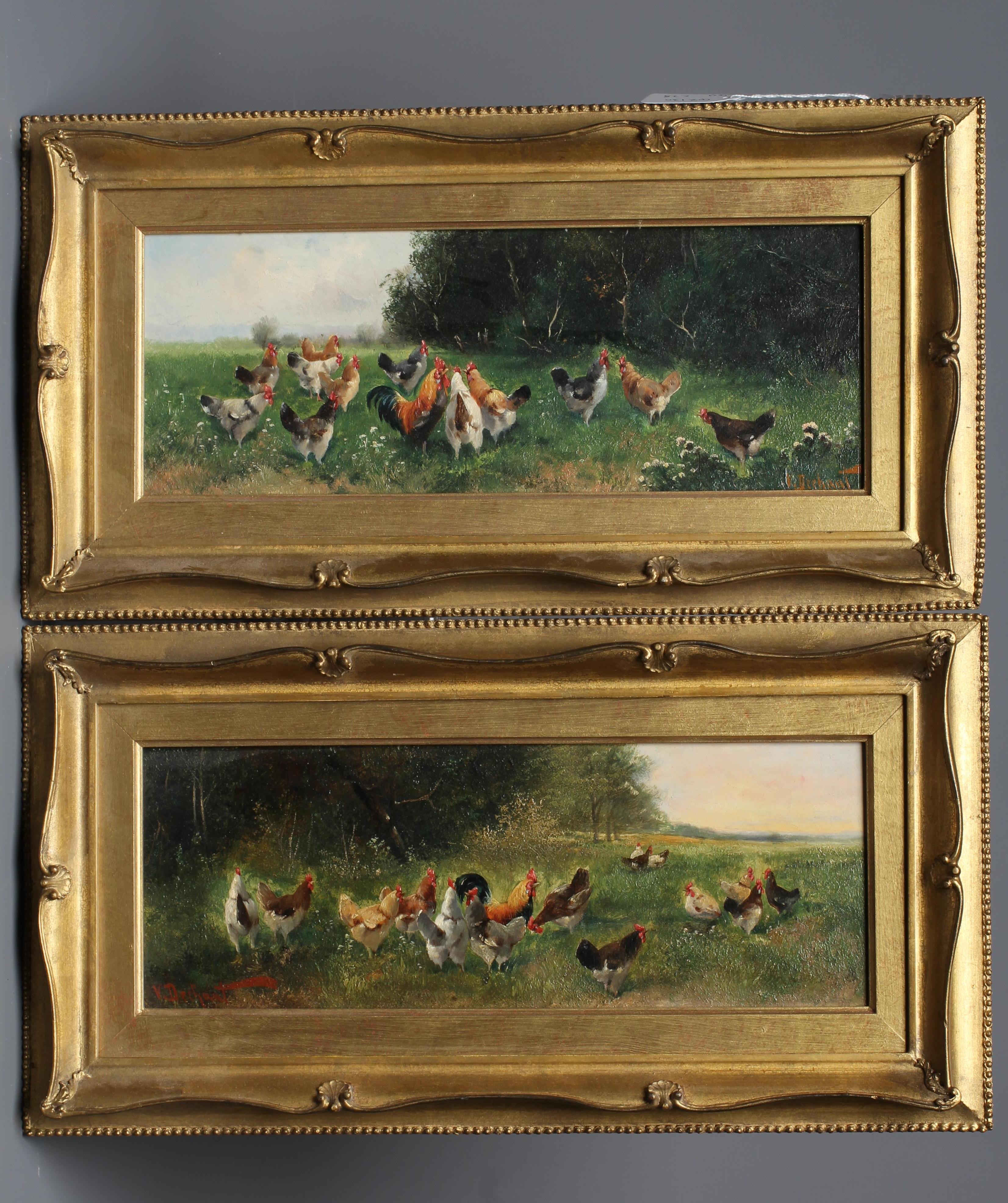 V DECHANT (French School, early 20th century) 'Hens beside Woodland' and 'Hens in an Open Field', a Image